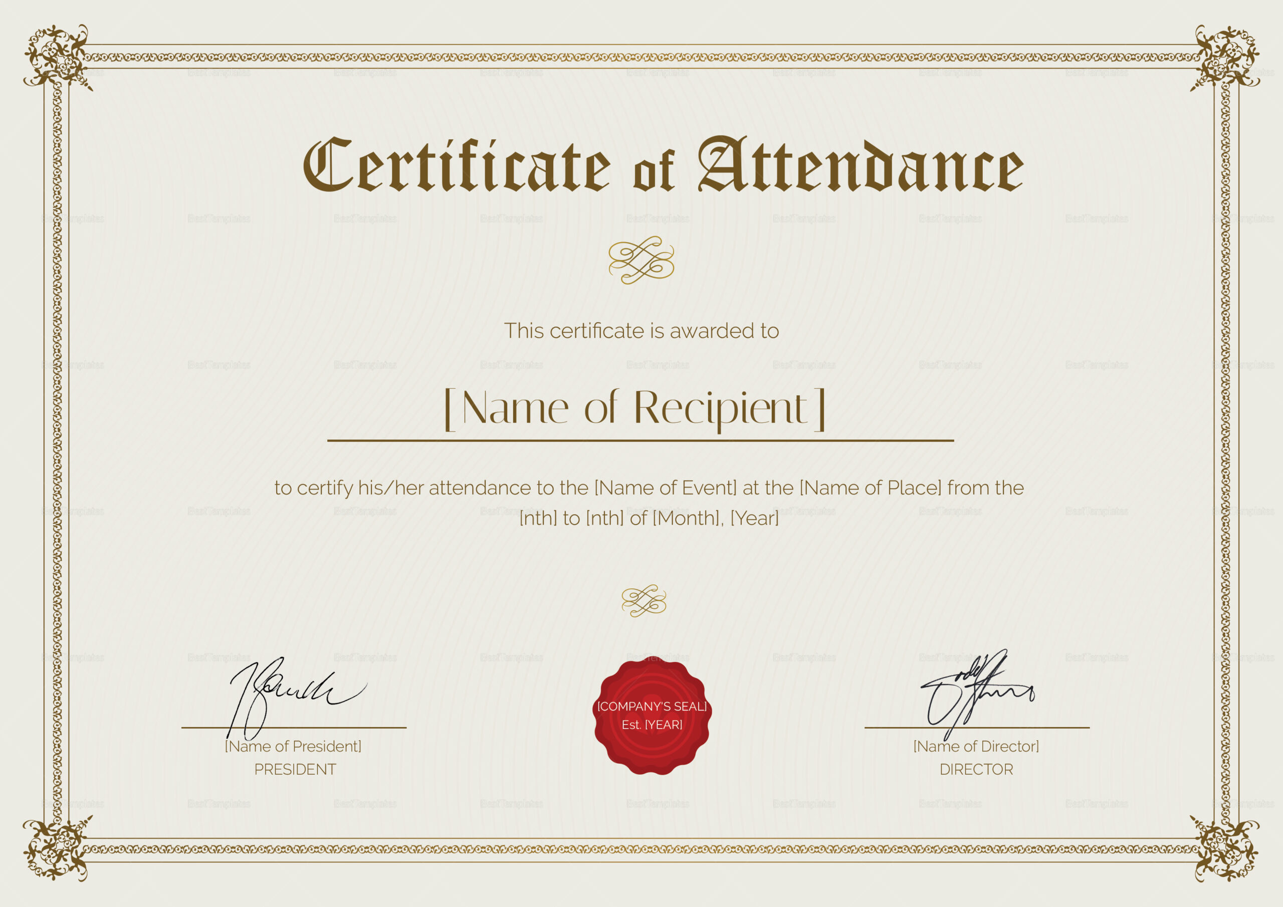 Certificate Of Attendance Design Template In Psd, Word inside Free Printable Certificate Of Attendance Template
