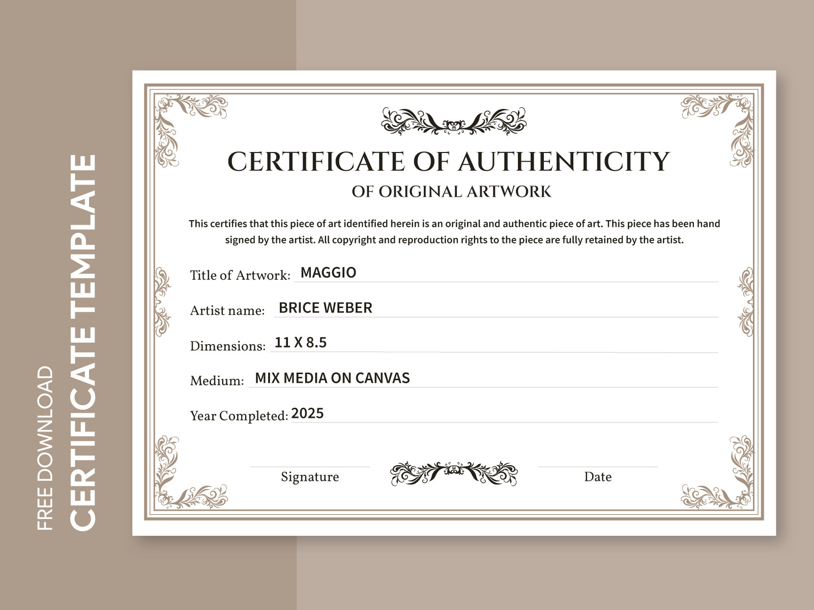Certificate Of Authenticity Free Google Docs Templategdoc On throughout Free Printable Certificate Of Authenticity Template