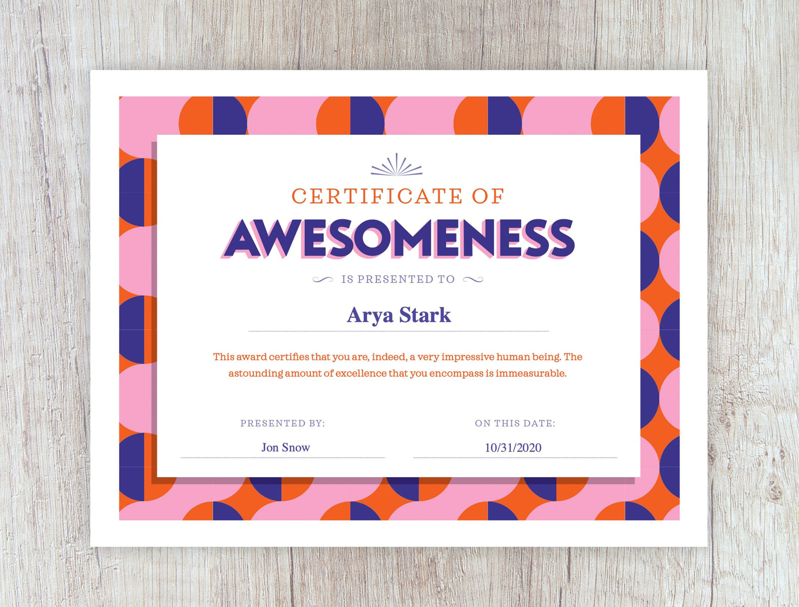 Certificate Of Awesomeness — Printable, Editable, Pdf Certificate for Free Printable Certificate Of Awesomeness