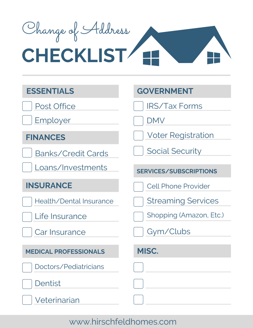 Change Of Address Checklist | Hirschfeld within Free Printable Change Of Address Checklist Printable