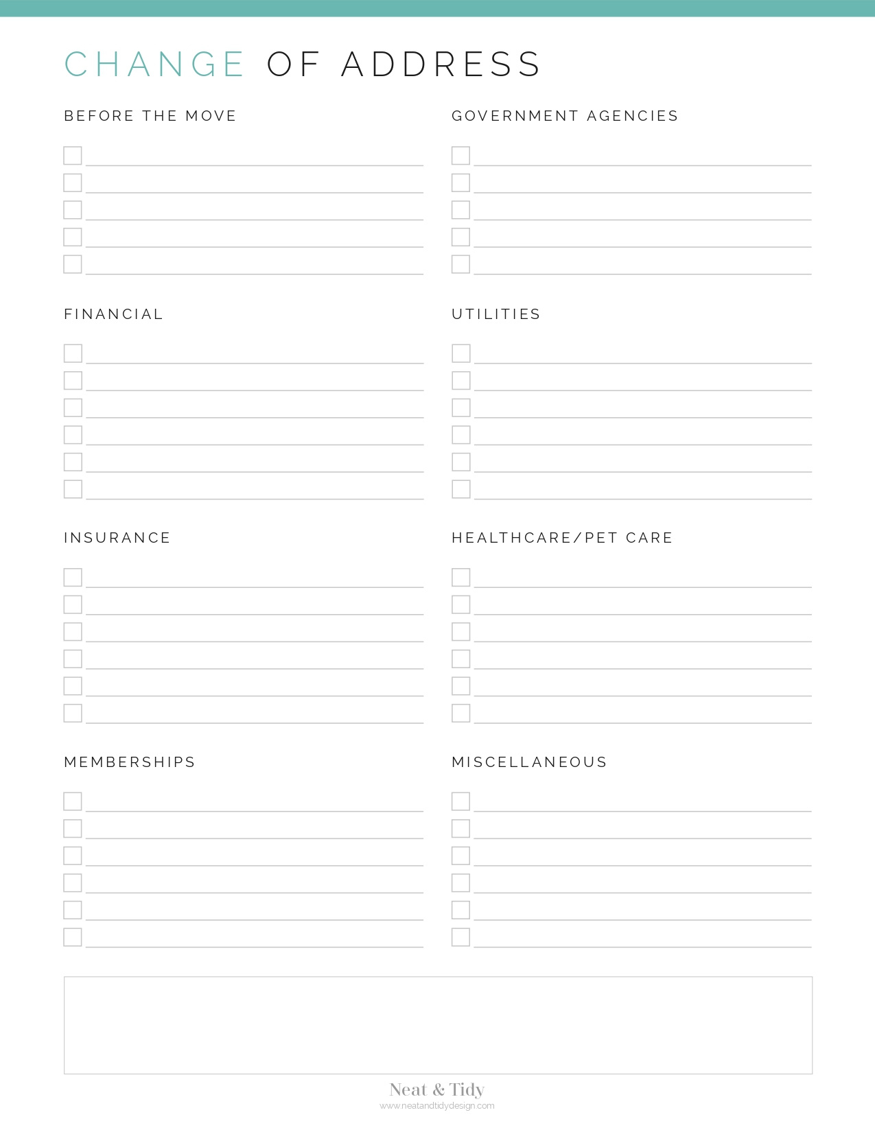 Change Of Address Checklist - Neat And Tidy Design regarding Free Printable Change Of Address Checklist