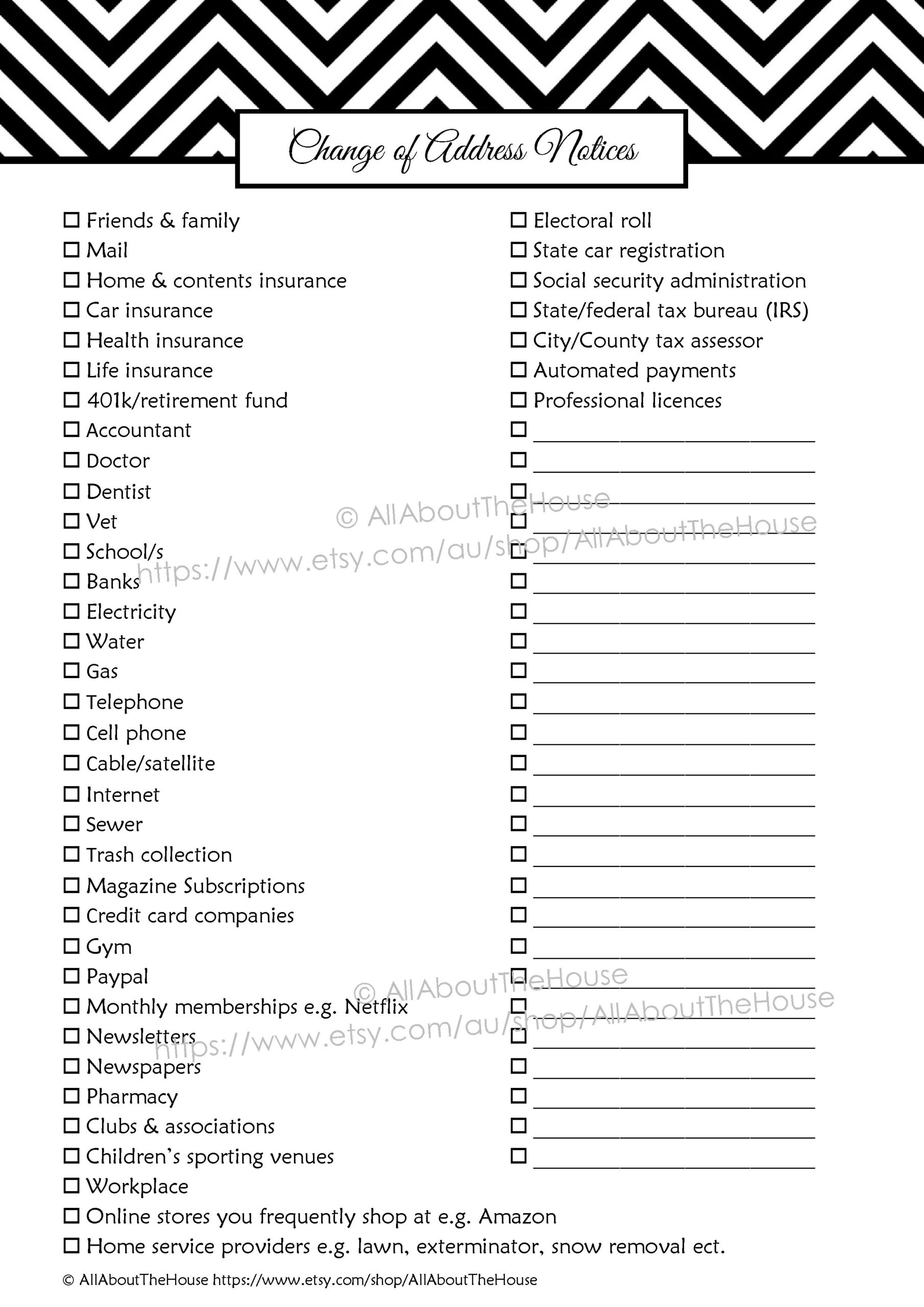 Change Of Address Notices Checklist | Allaboutthehouse Printables for FREE Printable Change of Address Checklist