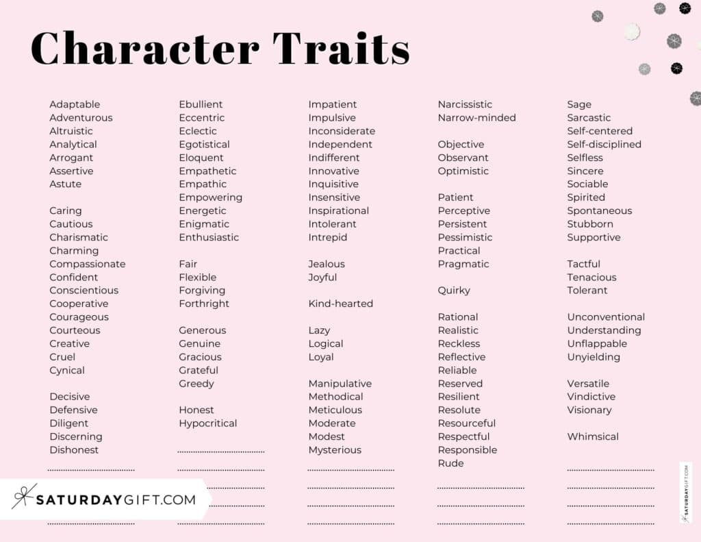 Character Traits List - 115+ Examples Of Character Traits with FREE Printable Character Traits List