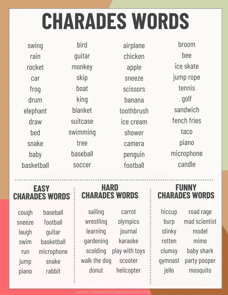 Charades Ideas For Families + Printable Word List - Views From A throughout Free Printable Charades For Family