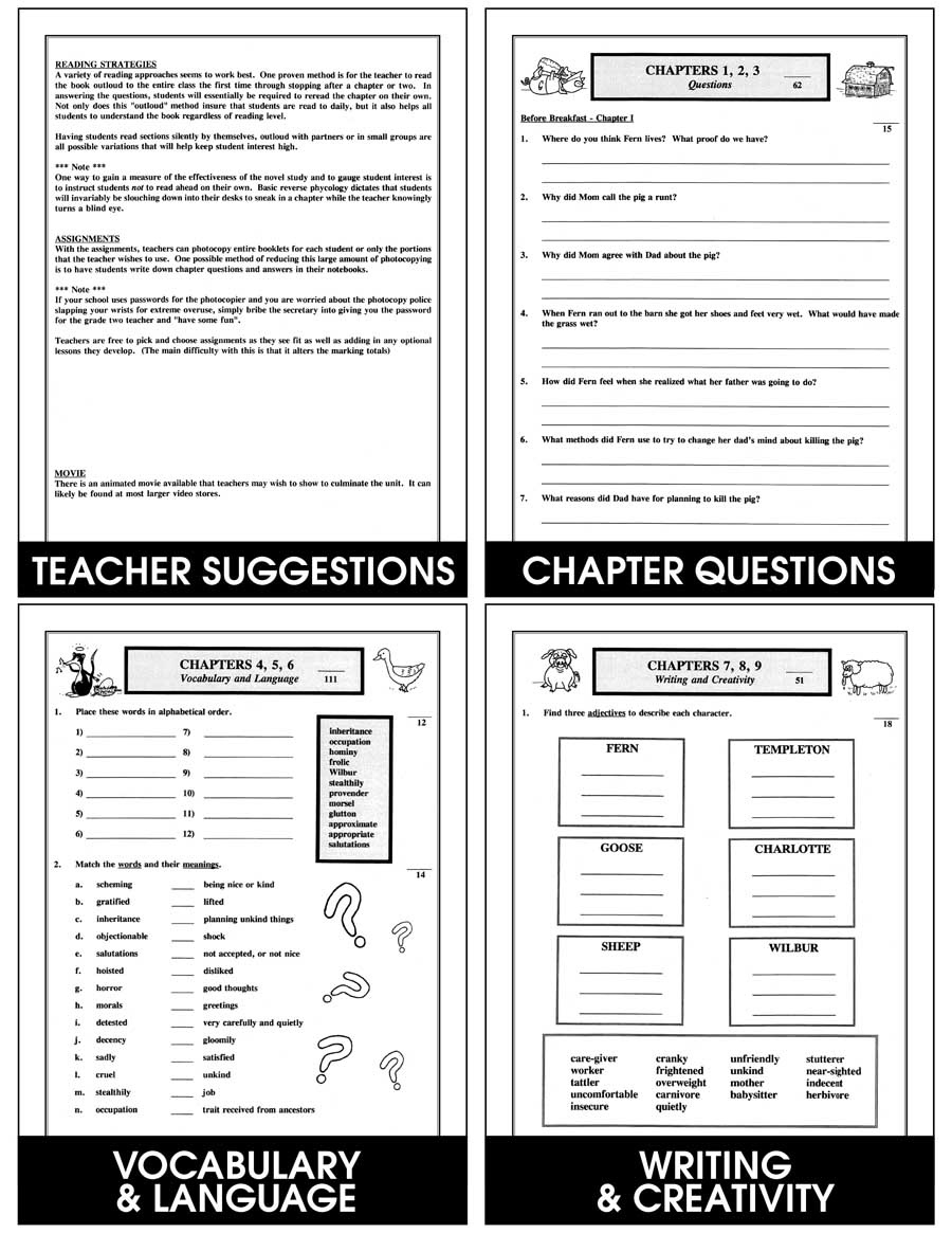 Charlotte&amp;#039;S Web (Novel Study) Gr. 3-4 pertaining to Free Printable Charlotte&amp;#039;S Web Worksheets