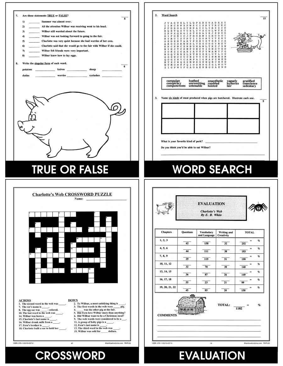 Charlotte&amp;#039;S Web (Novel Study) Gr. 3-4 with regard to Free Printable Charlotte&amp;#039;S Web Worksheets