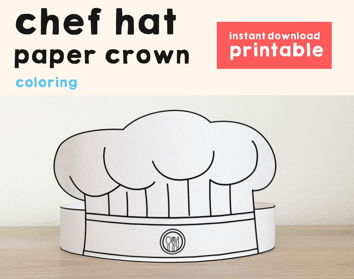 Chef Hat Cook Paper Crown Restaurant Party Coloring Printable Kids in FREE Printable Chef Hat Pattern
