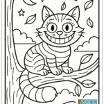 Cheshire Cat Grinning In Tree Coloring Page (Free Pdf&amp;Png Printable) in Free Printable Cheshire Cat Grin