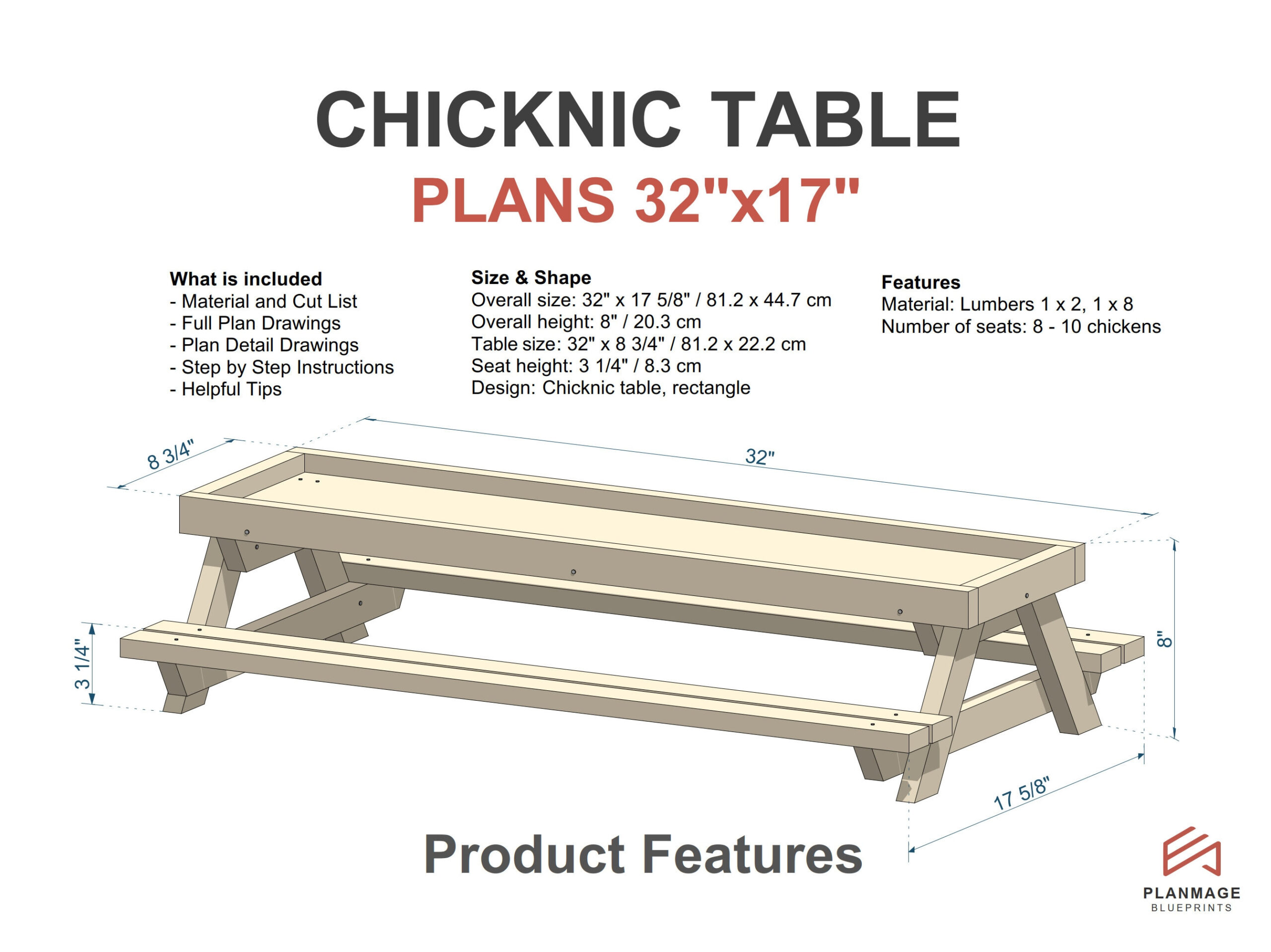 Chicknic Table Plans 32X17 In - Diy Chicken Picnic Table Pdf regarding FREE Printable Chicken Picnic Table Plans