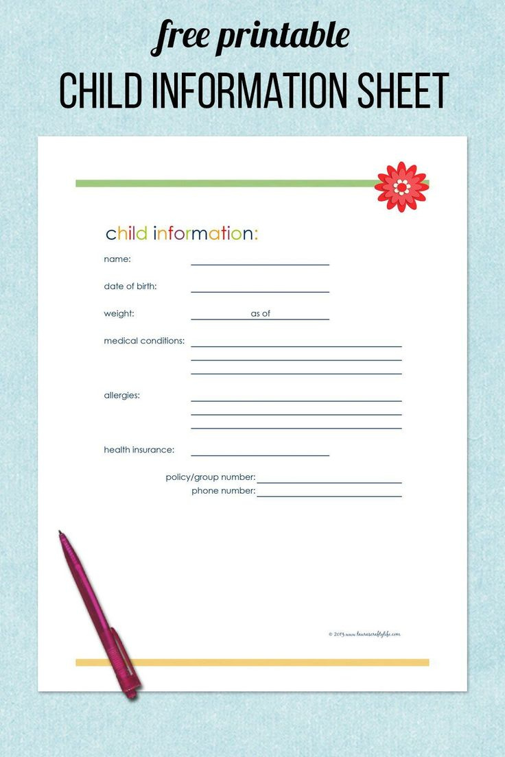 Child Information Sheet throughout FREE Printable Child Information Sheet For Daycare