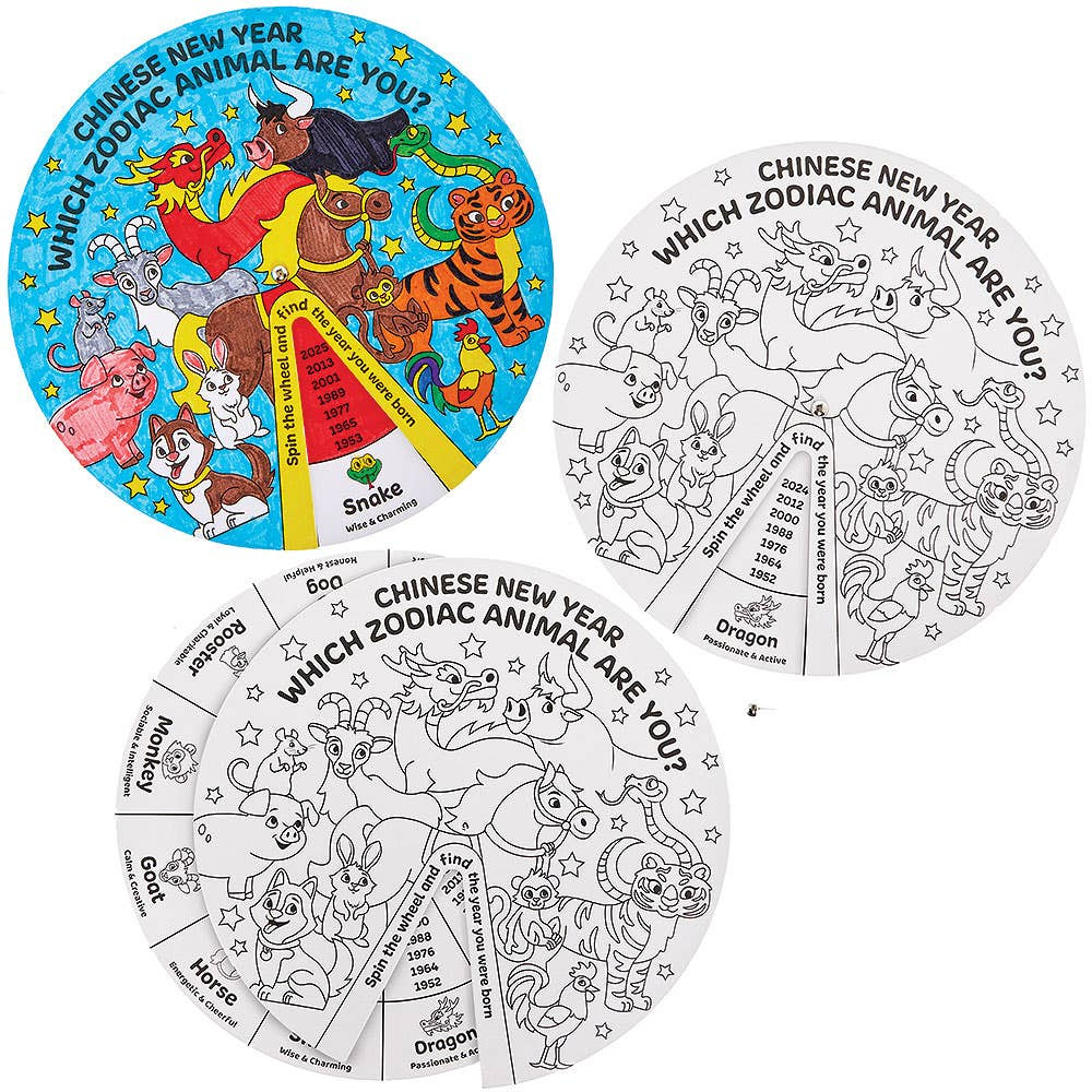 Chinese New Year Zodiac Animal Colour-In Wheel Kits pertaining to FREE Printable Chinese Zodiac Wheel