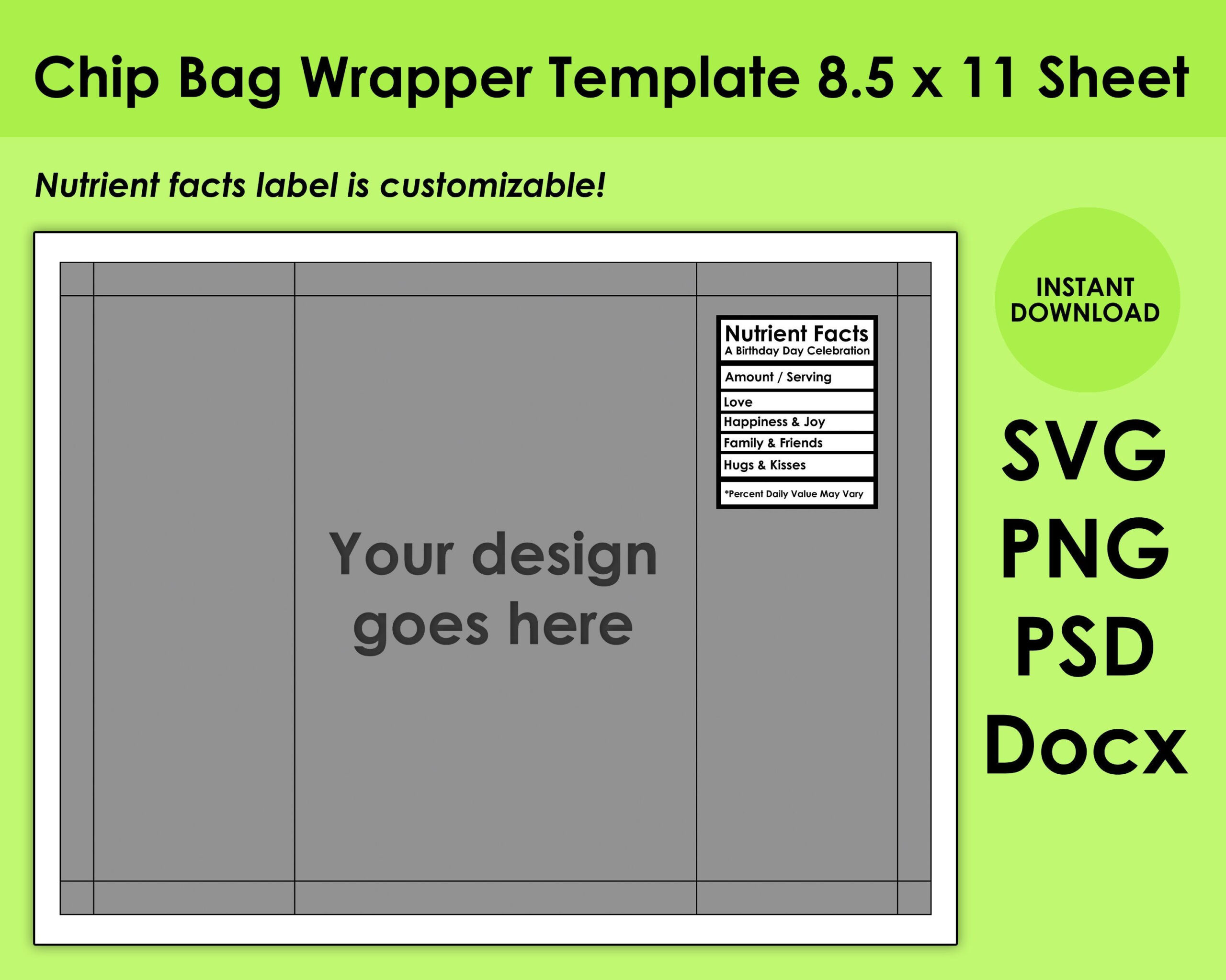 Chip Bag Template, Blank Template, Potato Chip Bag 8.5X11 Sheet in Free Printable Chip Bag Template