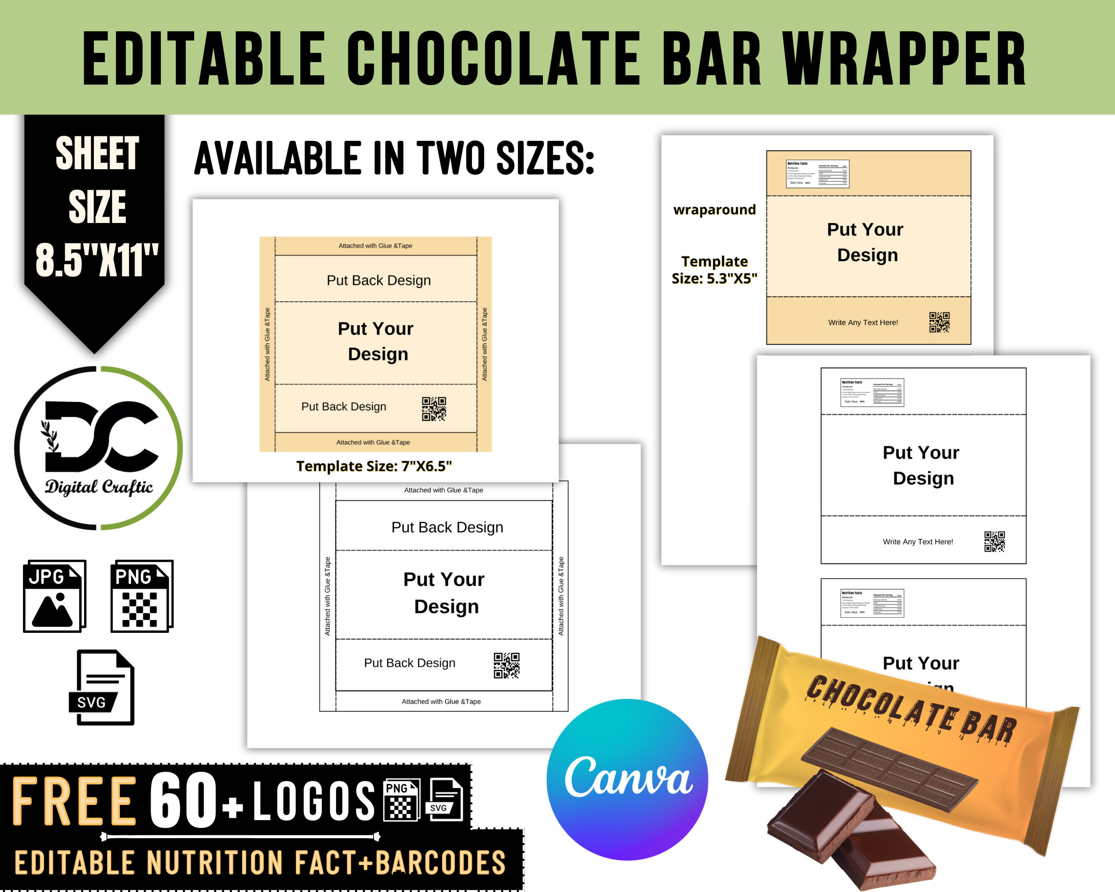 Chocolate Bar Wrapper Template 1.55 Oz, Canva Editable Blank for Free Printable Chocolate Wrapper Template