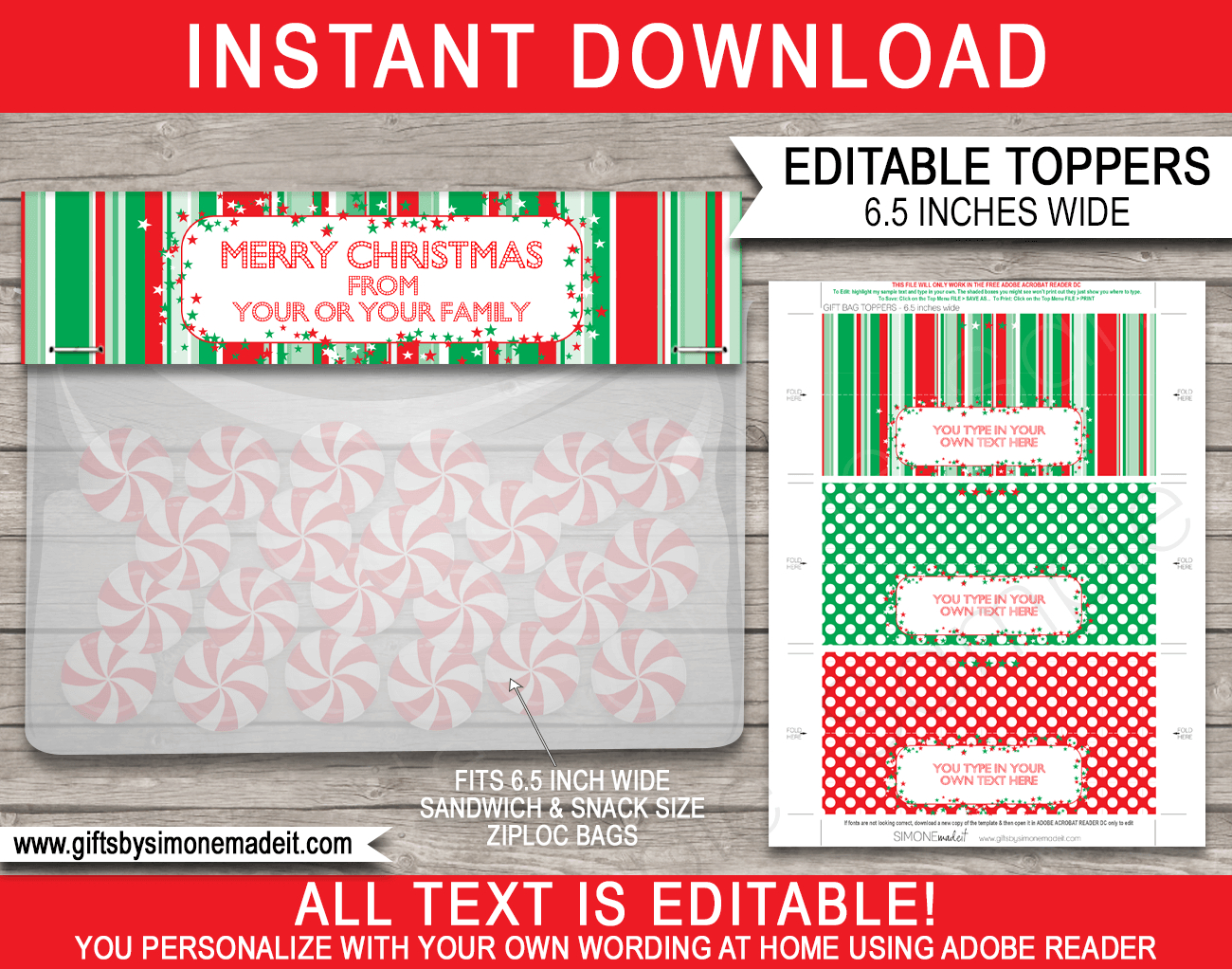 Christmas Bag Toppers (Patterns) - 6.5 Inch Wide within Free Printable Christmas Treat Bag Labels