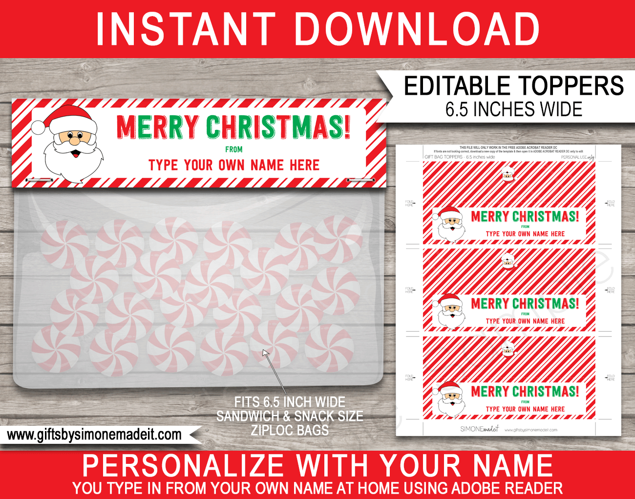 Christmas Bag Toppers (Santa) - 6.5 Inch Wide - Red &amp;amp; Green intended for FREE Printable Christmas Treat Bag Toppers
