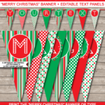 Christmas Banner Template - Red &amp; Green regarding FREE Printable Christmas Bunting Template