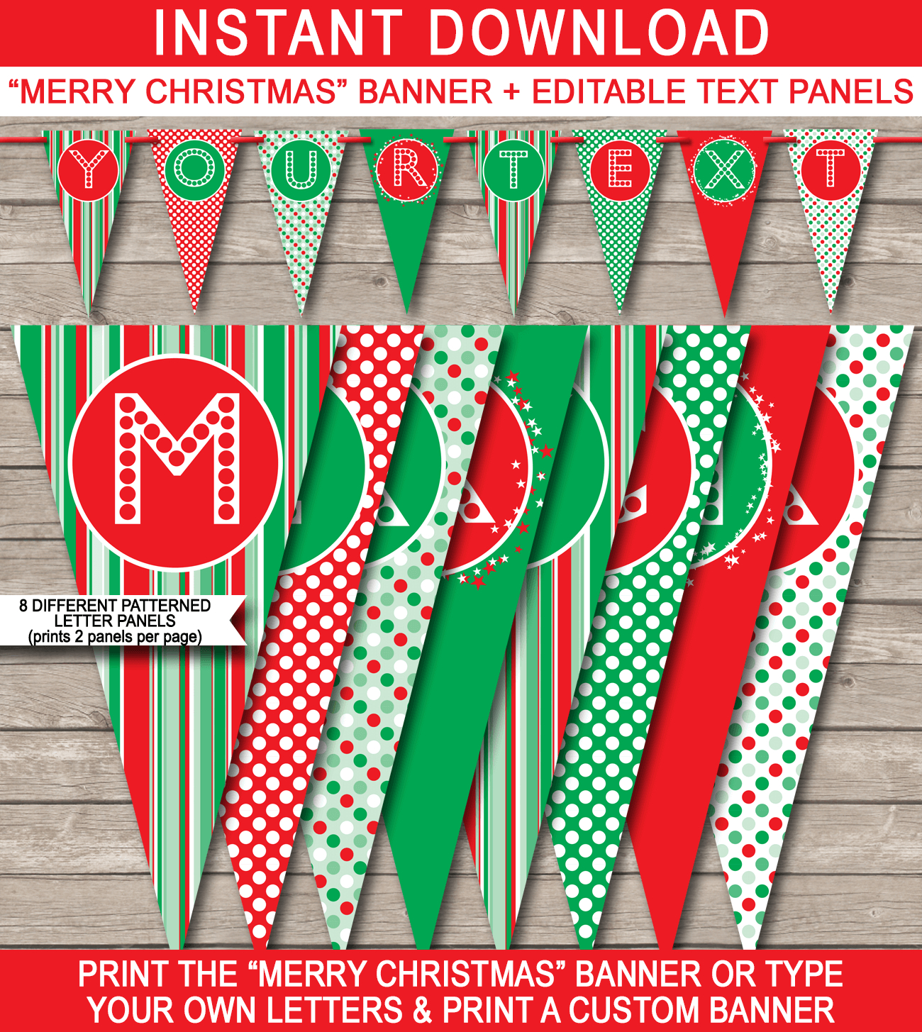 Christmas Banner Template - Red &amp;amp; Green regarding FREE Printable Christmas Bunting Template