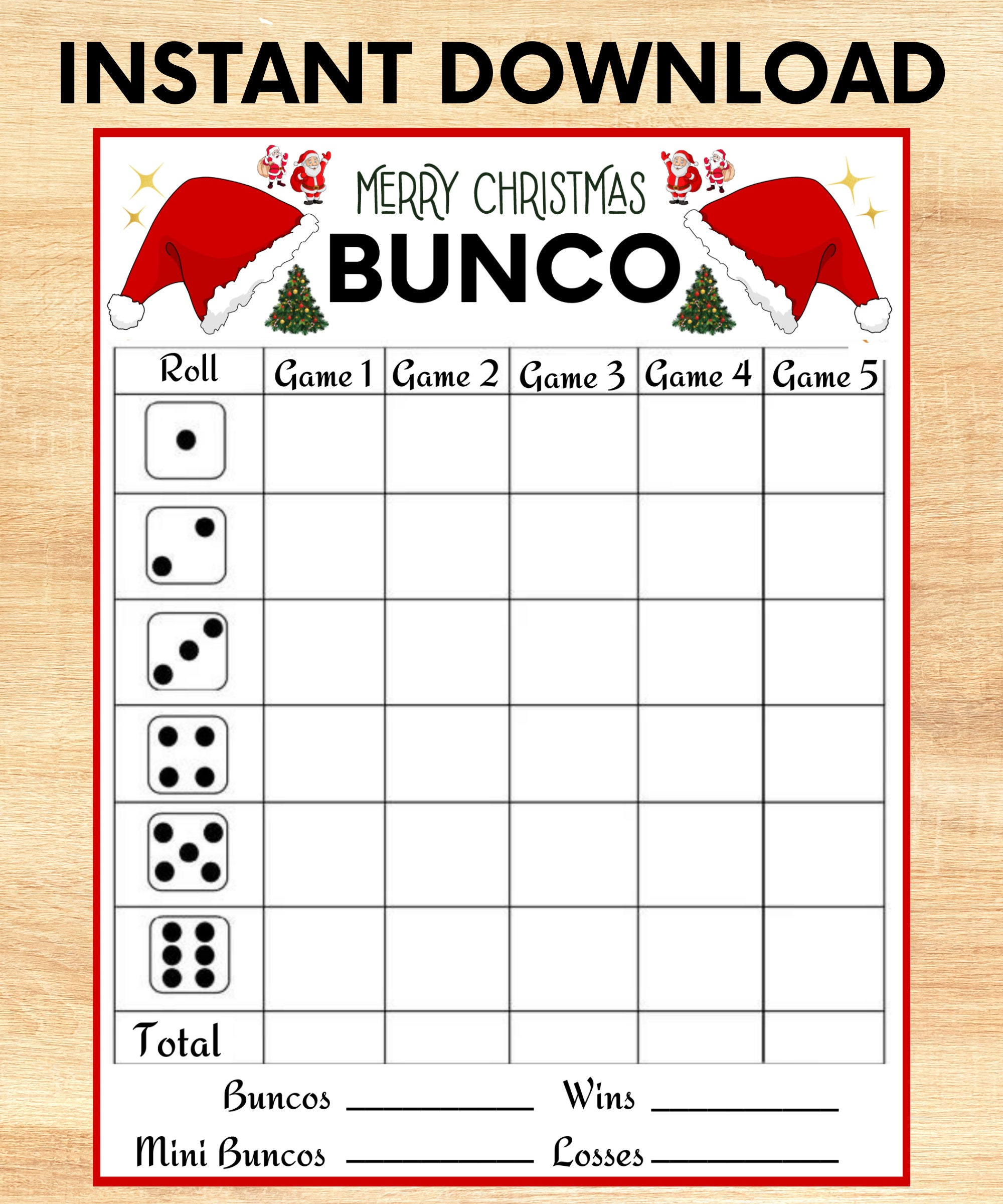 Christmas Bunco Game - Printable Bunco Cards - Score Card Tally for Free Printable Christmas Bunco Sheets