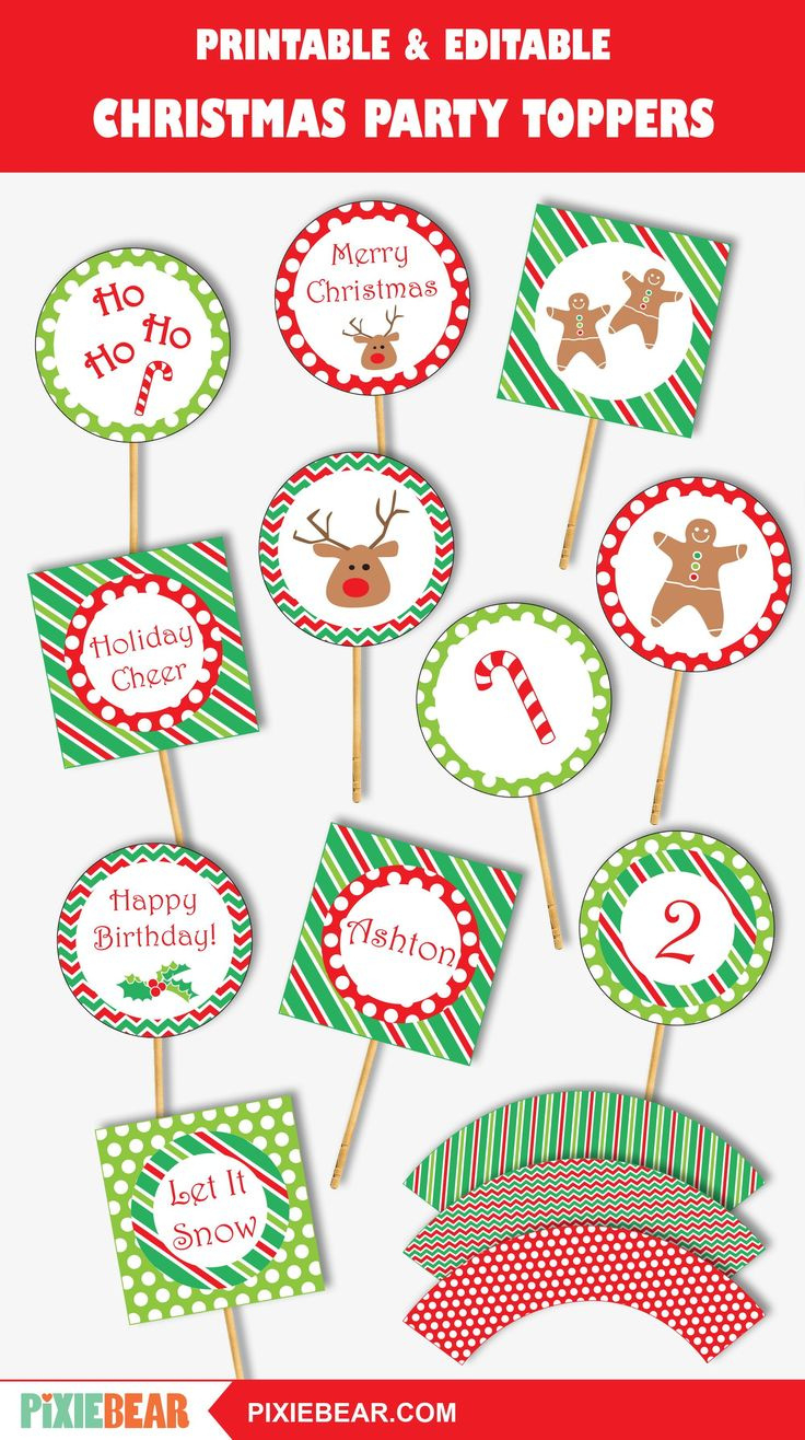 Christmas Cupcake Toppers, Printable Christmas Decorations regarding FREE Printable Christmas Cupcake Toppers