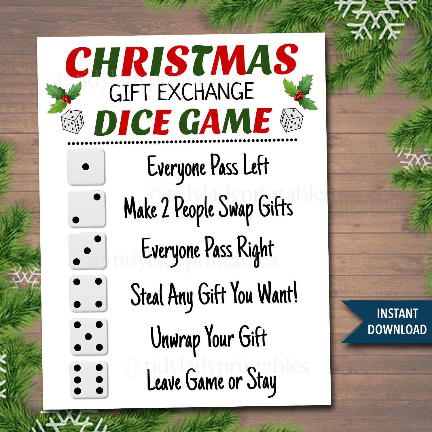 Christmas Dice Gift Exchange Game Printable Template Printable for Free Printable Christmas Gift Exchange Dice Game