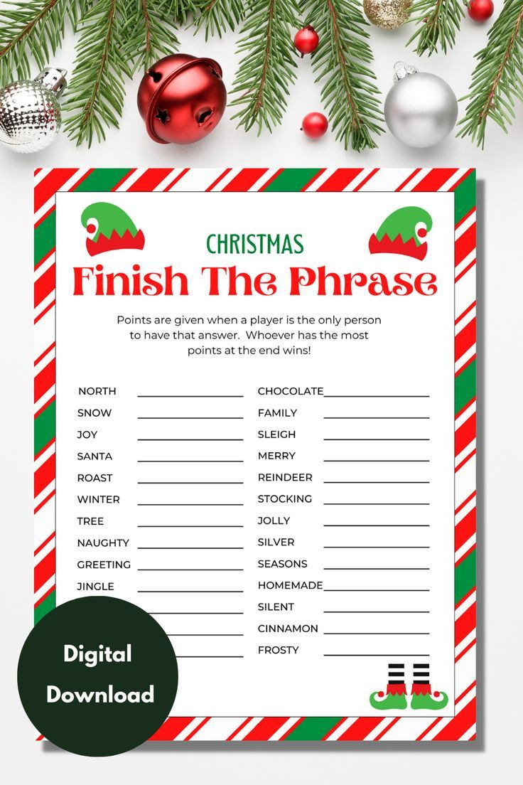 Christmas Finish The Phrase Game, Fill In The Blank, Christmas within FREE Printable Christmas Fill In the Blank Games