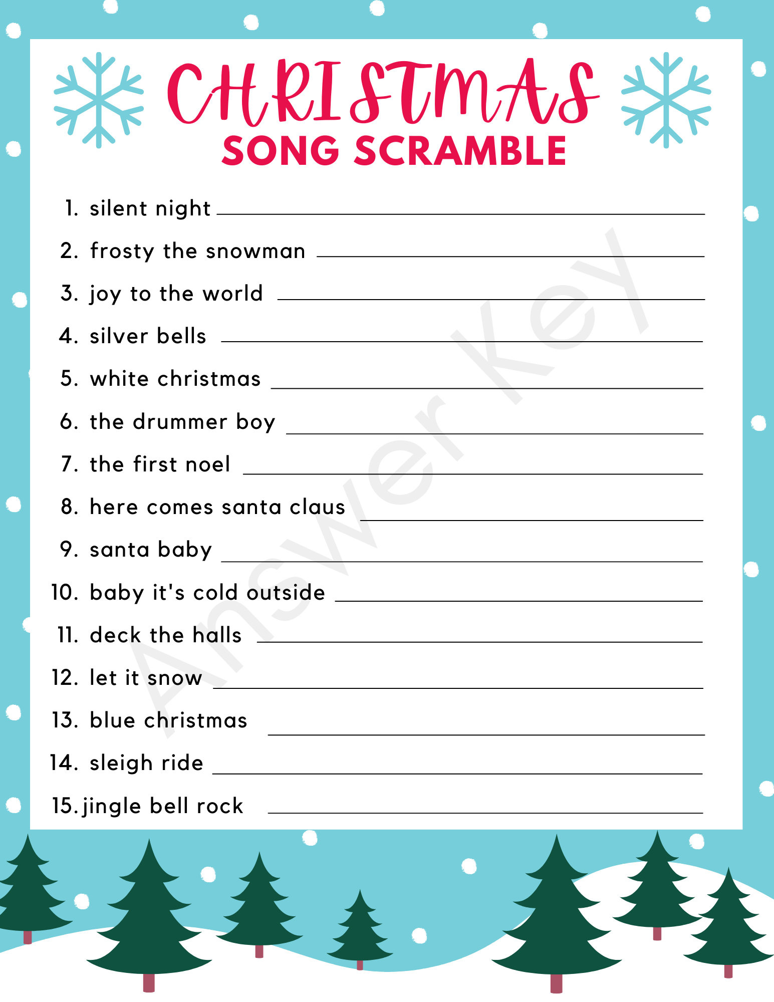 Christmas Game | Christmas Song Scramble | Party Game | Word for Free Printable Christmas Song Scramble With Answers