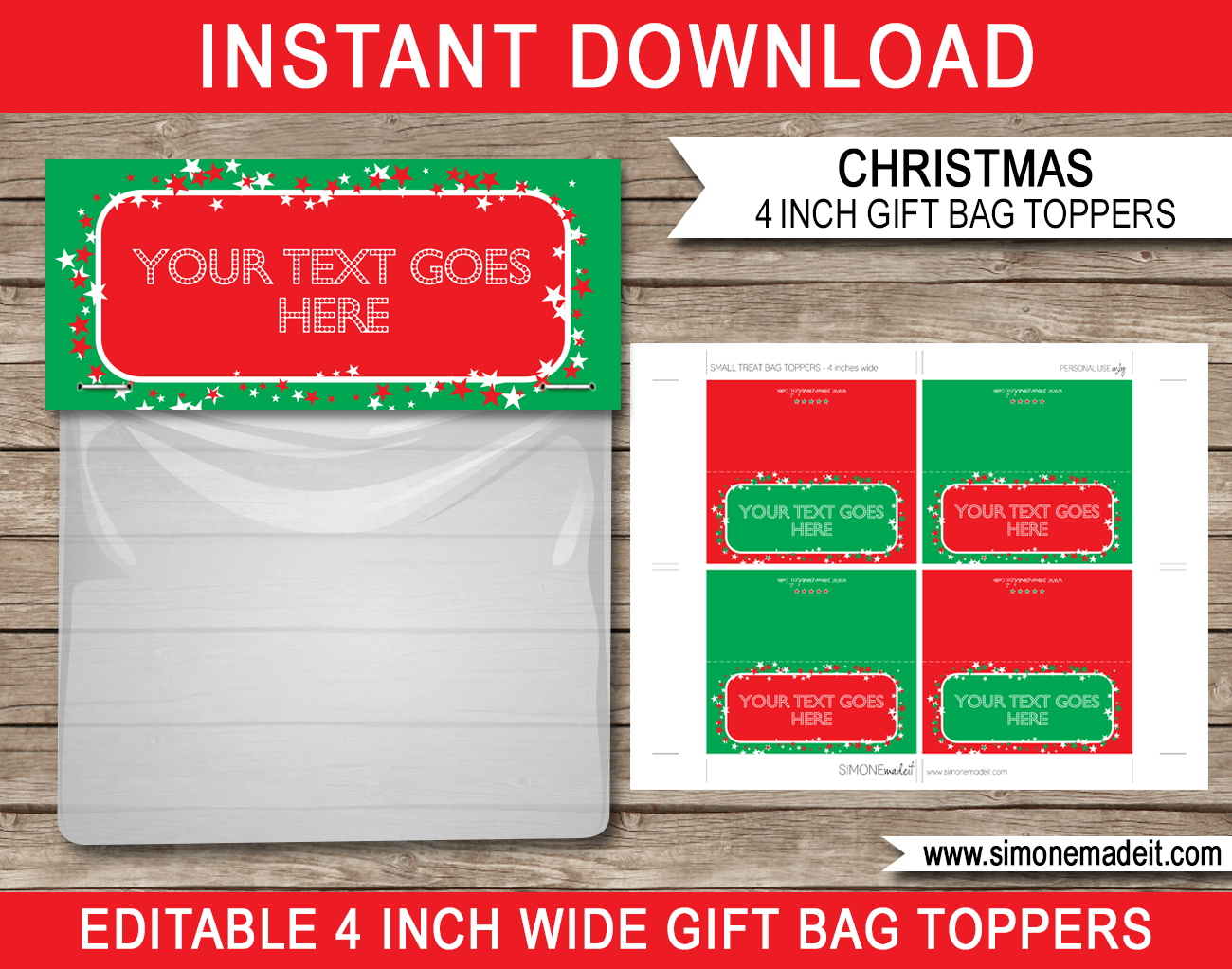 Christmas Gift Bag Toppers Template - Red &amp;amp; Green in FREE Printable Christmas Treat Bag Labels