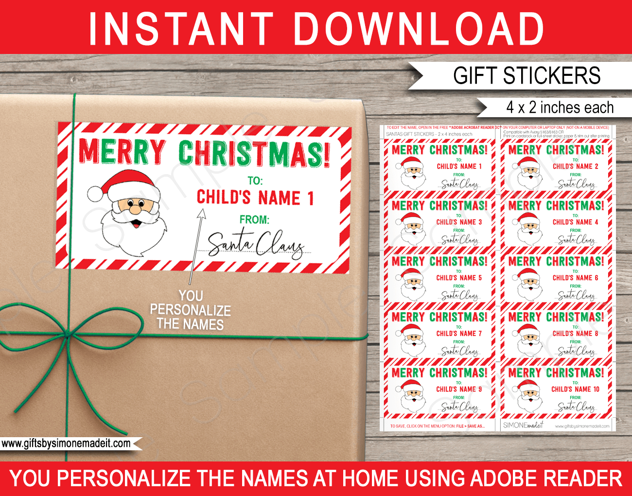 Christmas Gift Labels Template (Santa Claus) - Red &amp;amp; Green for FREE Printable Christmas Labels Templates