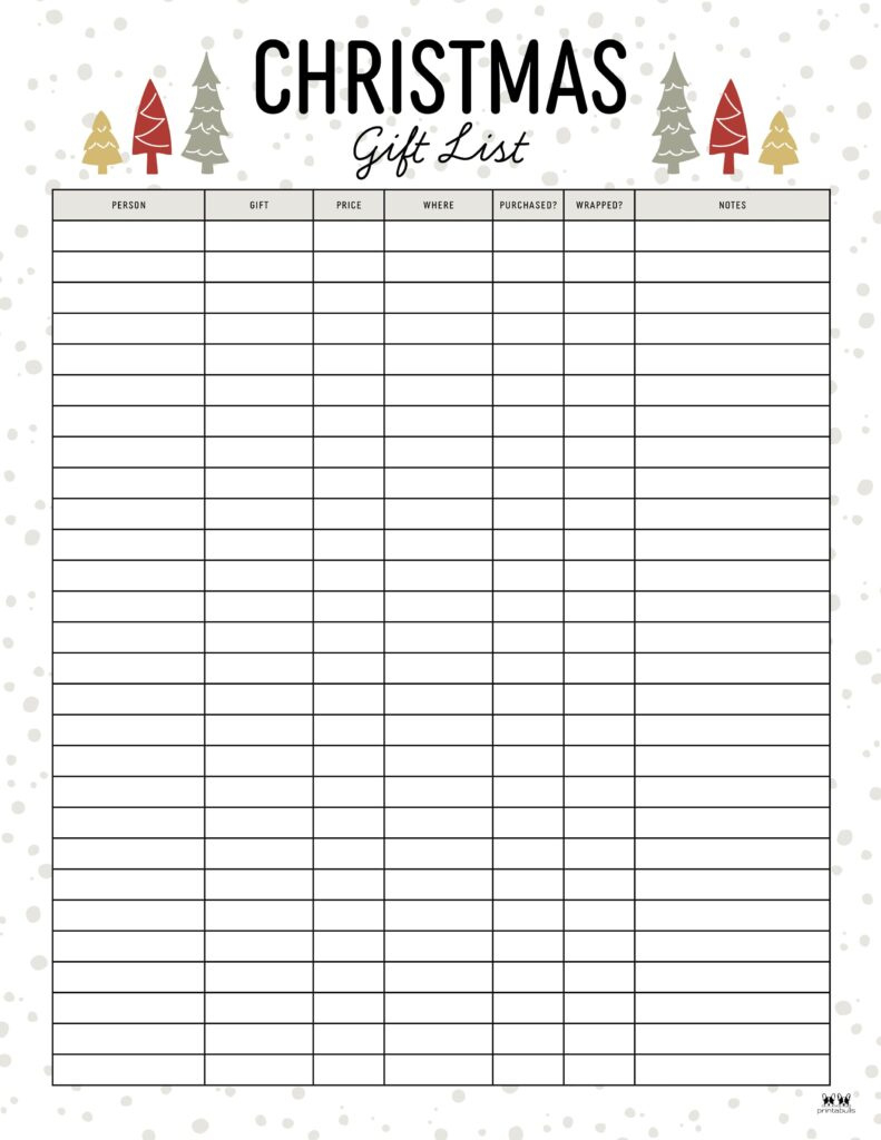 Christmas Gift List Templates - 20 Free Pages | Printabulls inside Free Printable Christmas Shopping List Template