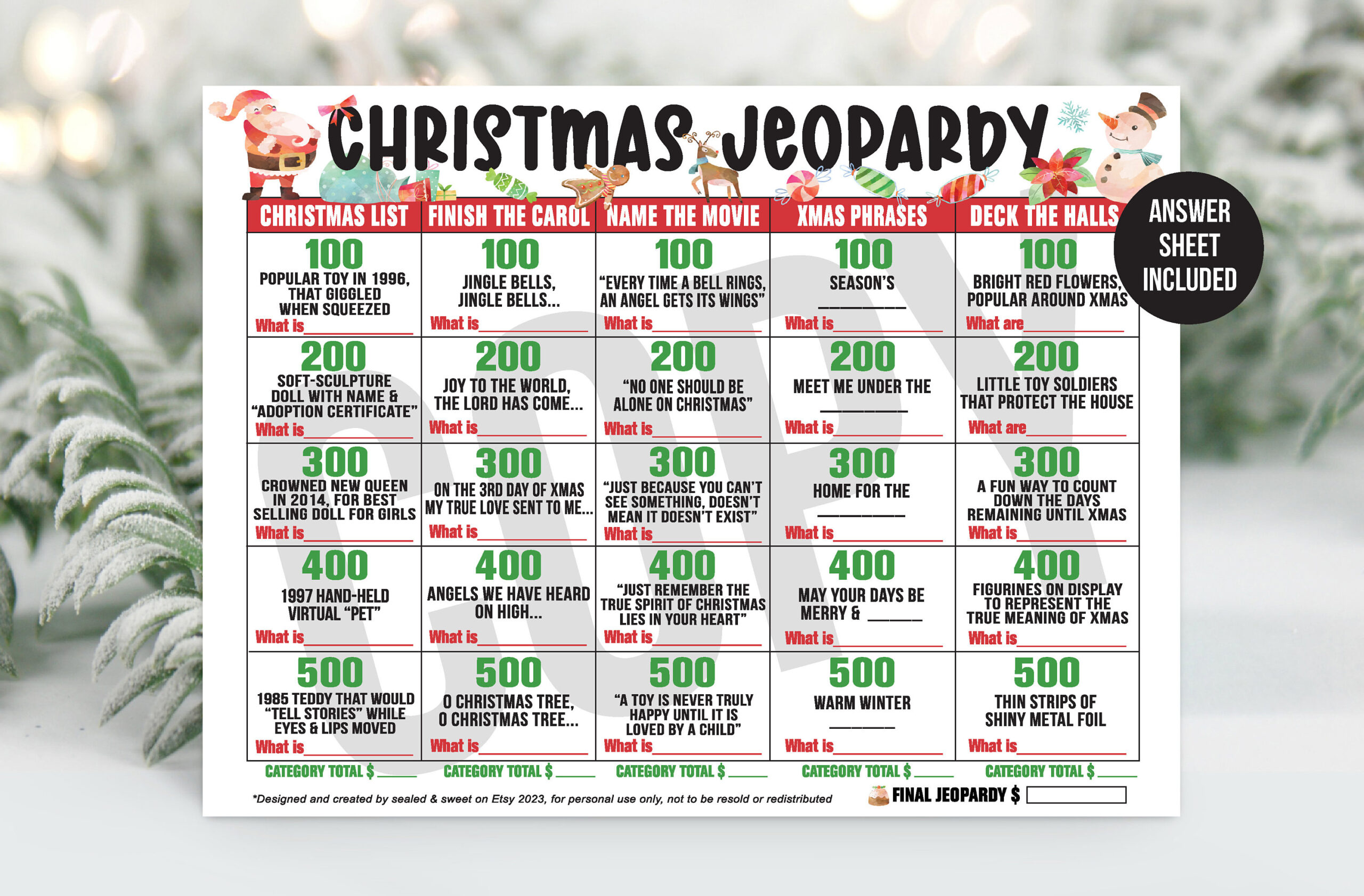 Christmas Jeopardy Game Holiday Jeopardy Christmas Trivia Holiday within Free Printable Christmas Jeopardy Game