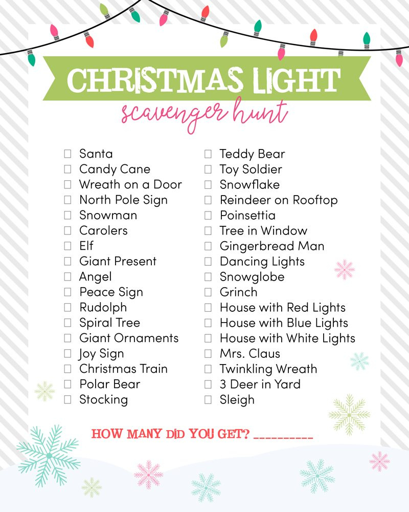 Christmas Light Scavenger Hunt pertaining to Free Printable Christmas Light Scavenger Hunt Printable