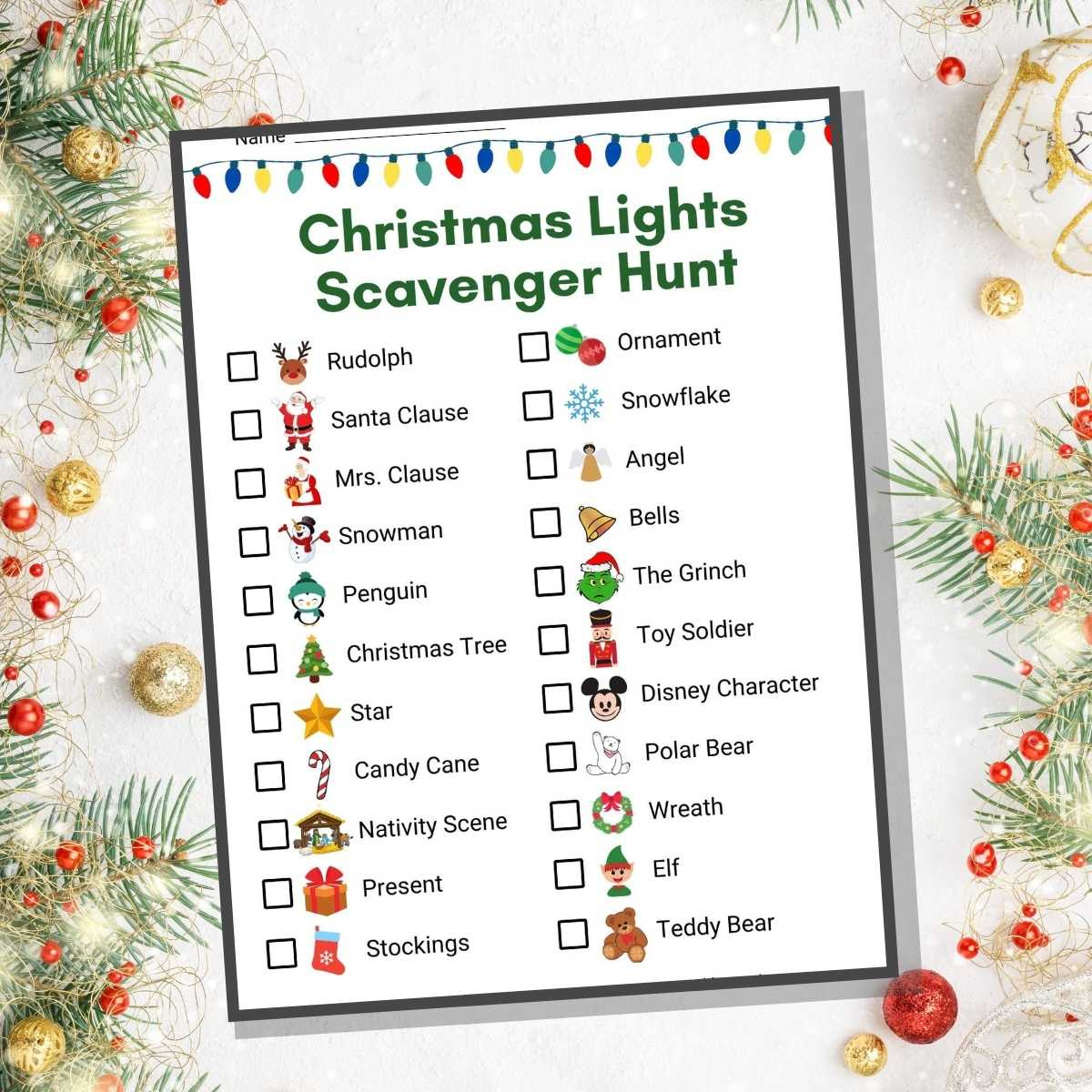 Christmas Lights Scavenger Hunt With Pictures - Literacy Learn in FREE Printable Christmas Light Scavenger Hunt Printable