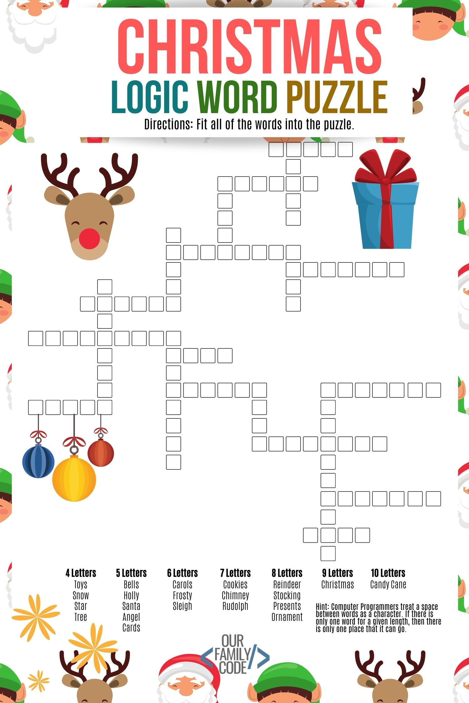 Christmas Logic Word Puzzle For Kids - Our Family Code with regard to Free Printable Christmas Logic Puzzles Printable