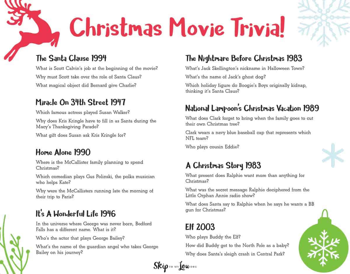 Christmas Movie Trivia Game | Skip To My Lou with Free Printable Christmas Movie Trivia Questions And Answers