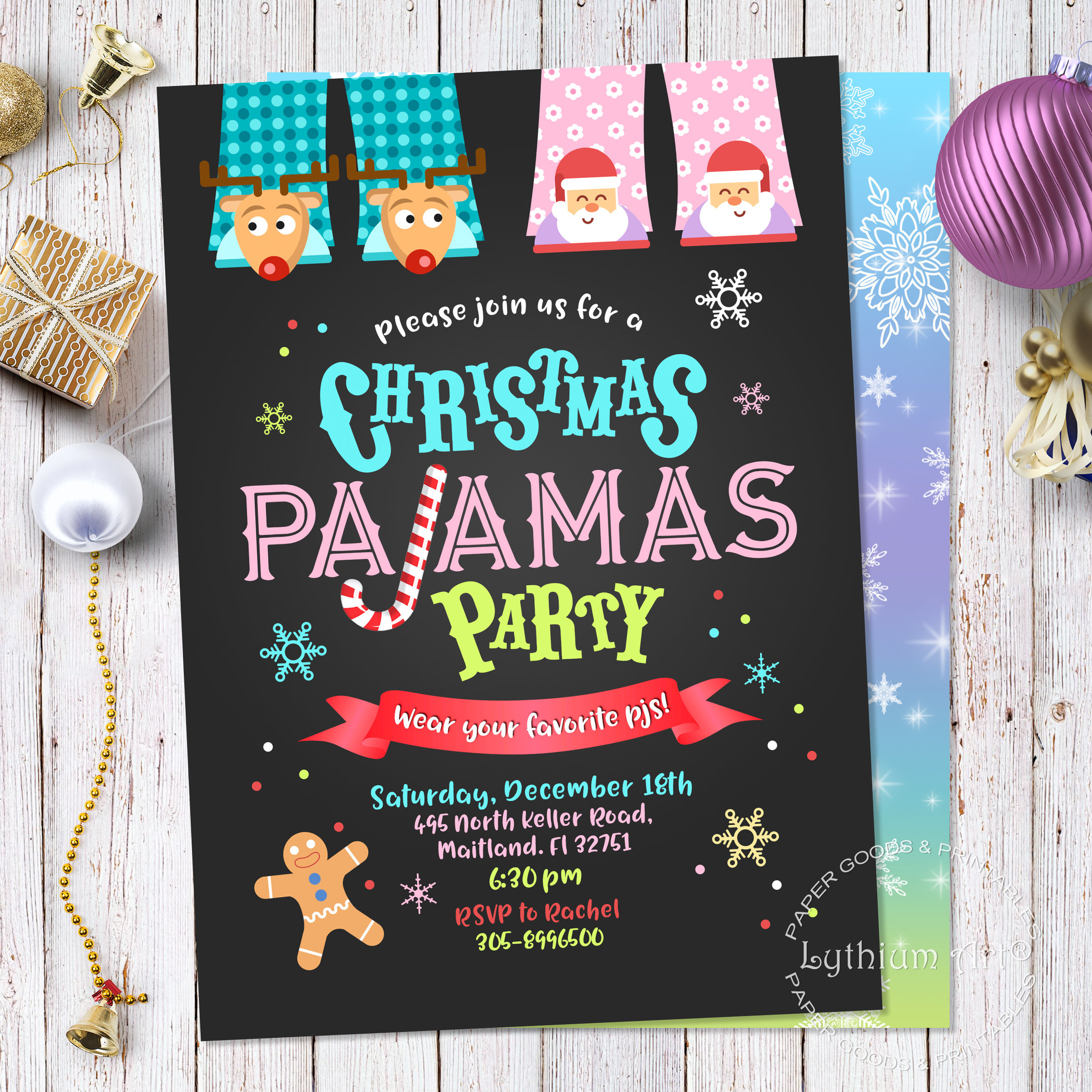 Christmas Pajamas Party Invitation, Printable Invite, Slumber regarding FREE Printable Christmas Pajama Party Invitations