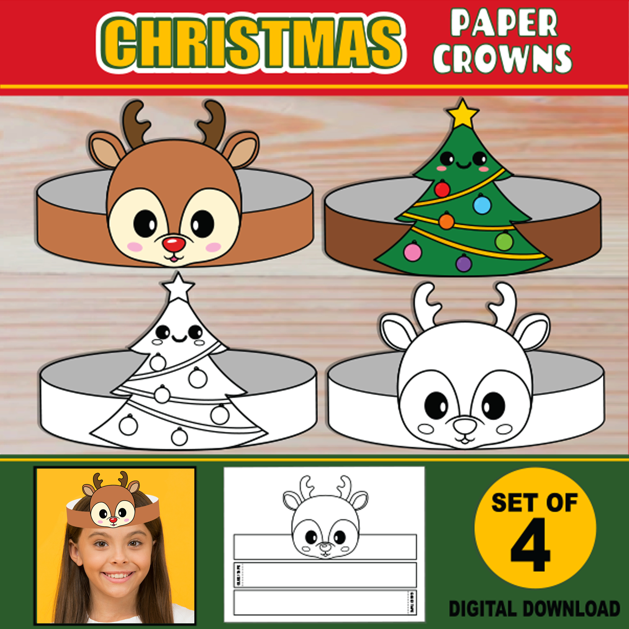 Christmas Paper Crowns For Kids | Printable Paper Hat Headbands pertaining to FREE Printable Christmas Headband Craft