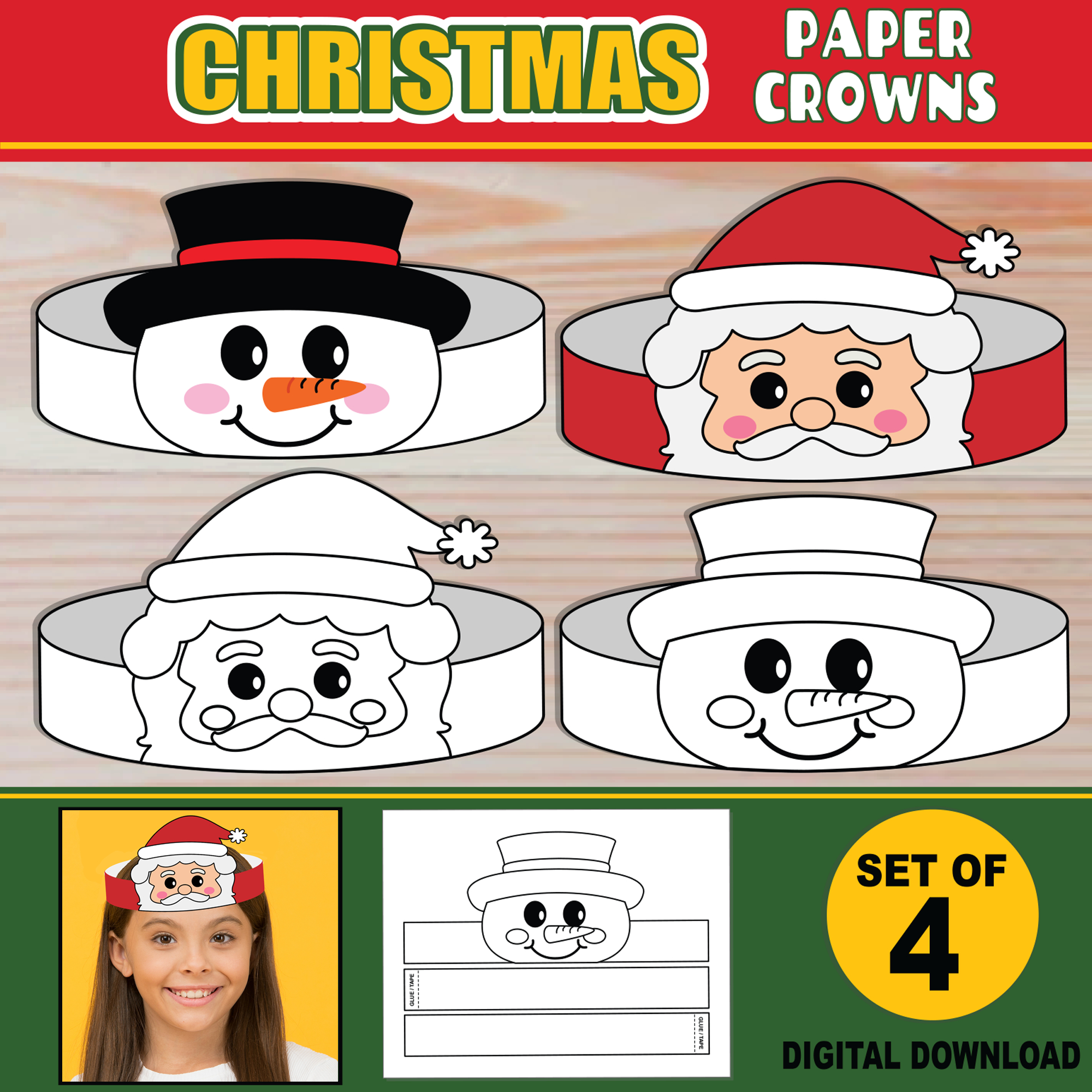 Christmas Paper Crowns For Kids | Printable Paper Hat Headbands throughout Free Printable Christmas Crown Template