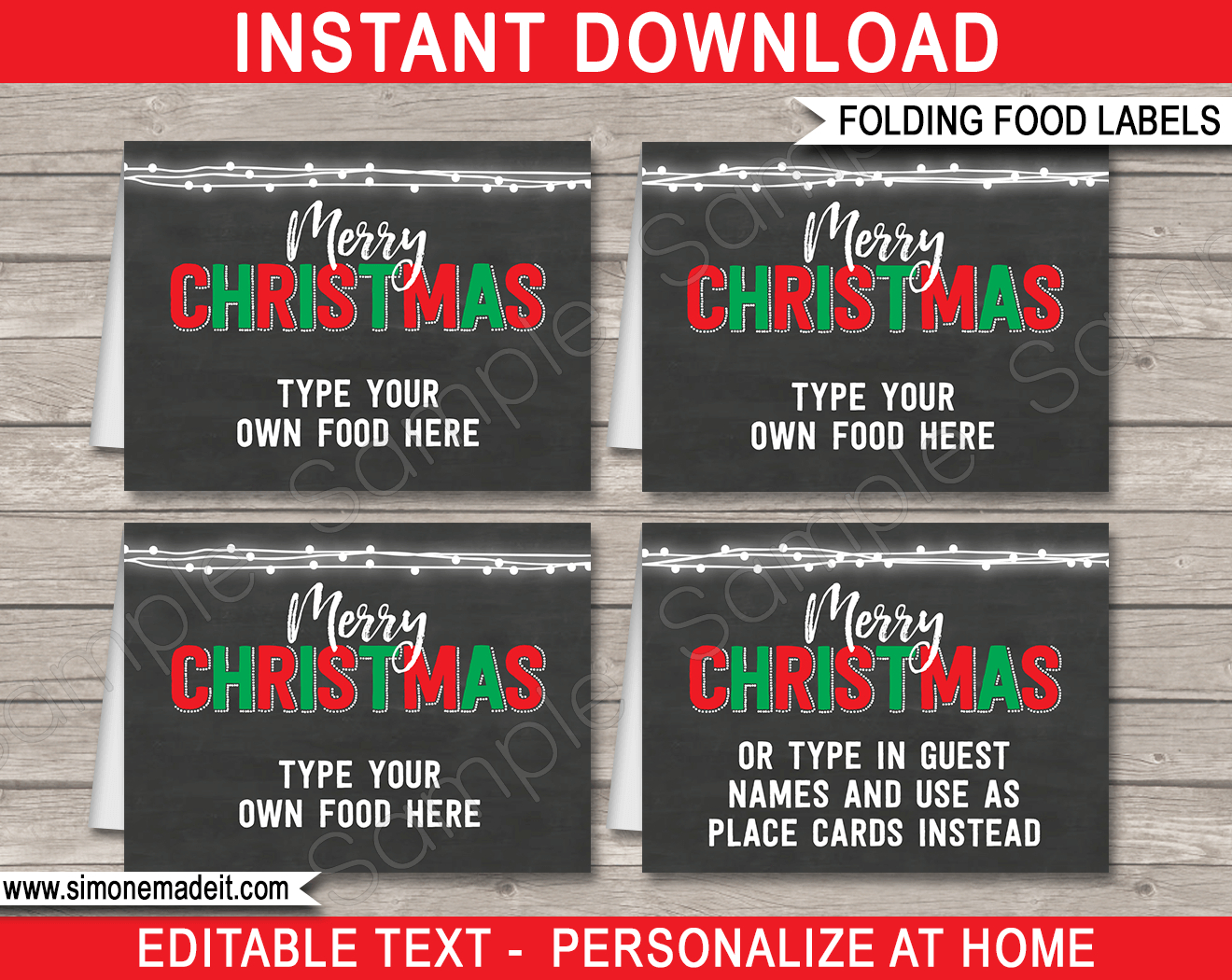 Christmas Party Chalkboard Food Labels Template - Red &amp;amp; Green for Free Printable Christmas Food Tags