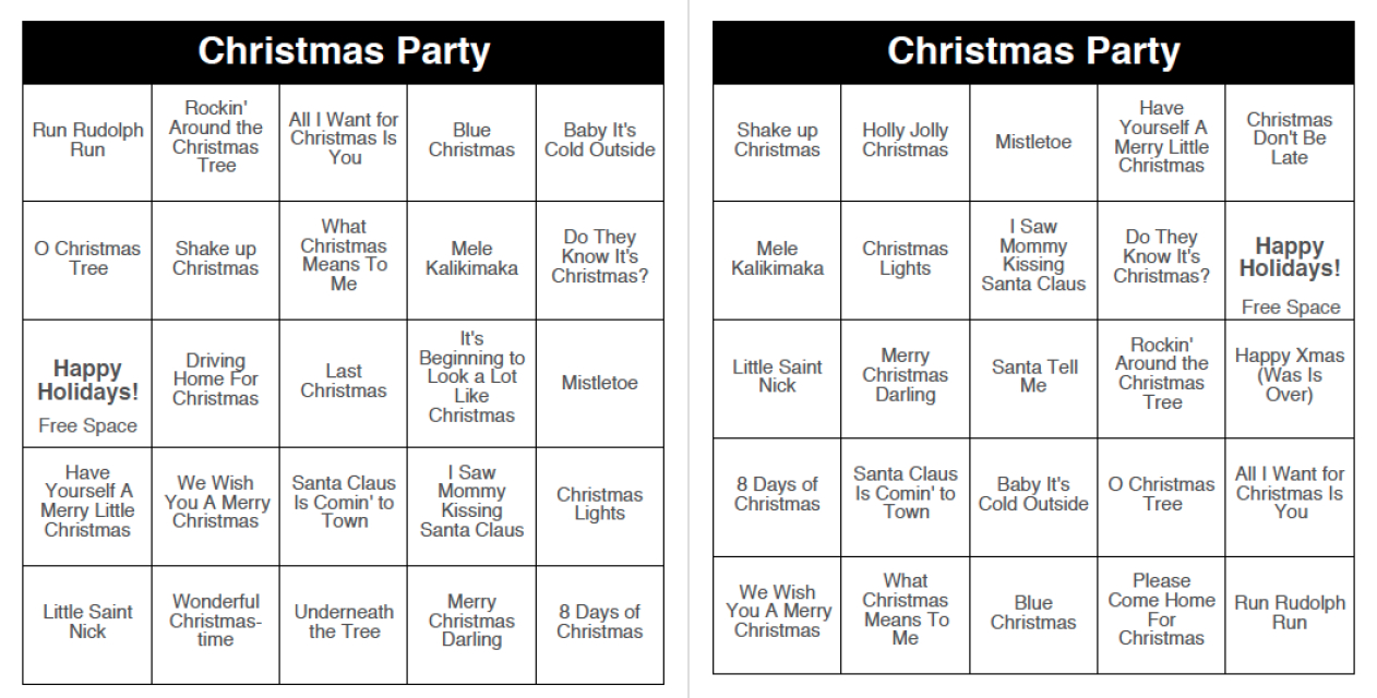 Christmas Party - Download And Print Music Bingo Cards for Free Printable Christmas Music Bingo Cards