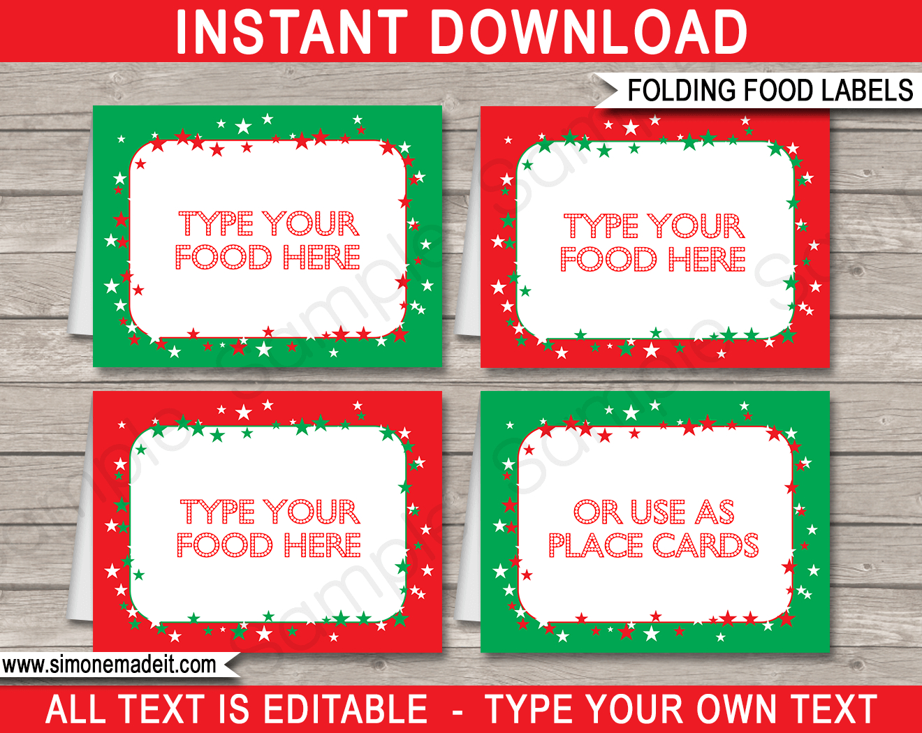 Christmas Party Food Labels Template - Red &amp;amp; Green inside Free Printable Christmas Food Tags