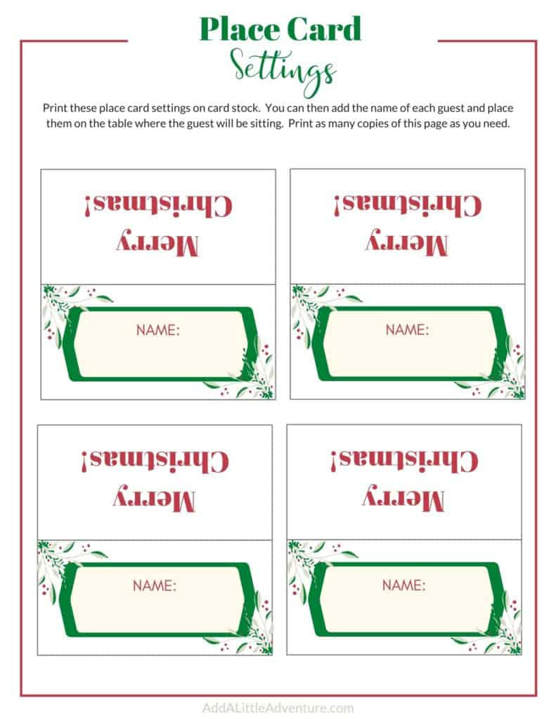 Christmas Place Cards Printables - Diy Templates throughout Free Printable Christmas Dinner Place Cards
