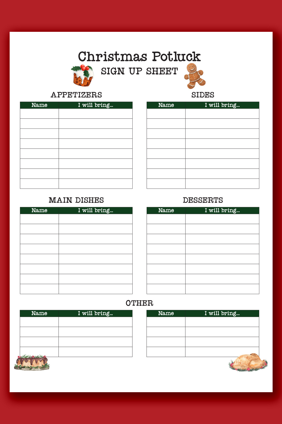 Christmas Potluck Sign Up Sheet Free Printable intended for Free Printable Christmas Potluck Sign Up Sheet Template Word