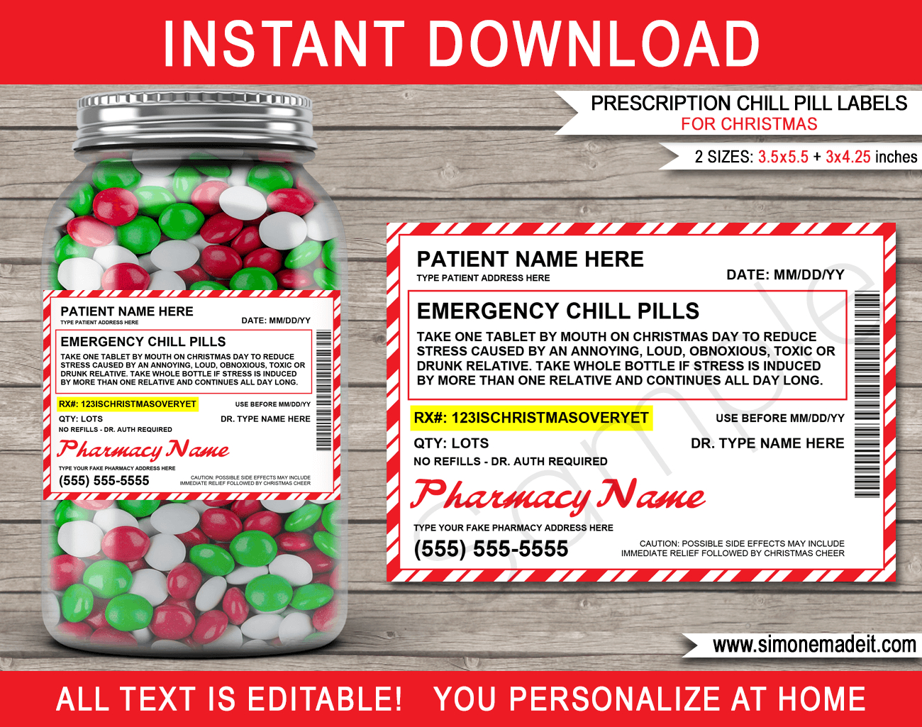 Christmas Prescription Chill Pills (Walgreens) - For Jars pertaining to Free Printable Chill Pill Label Printable