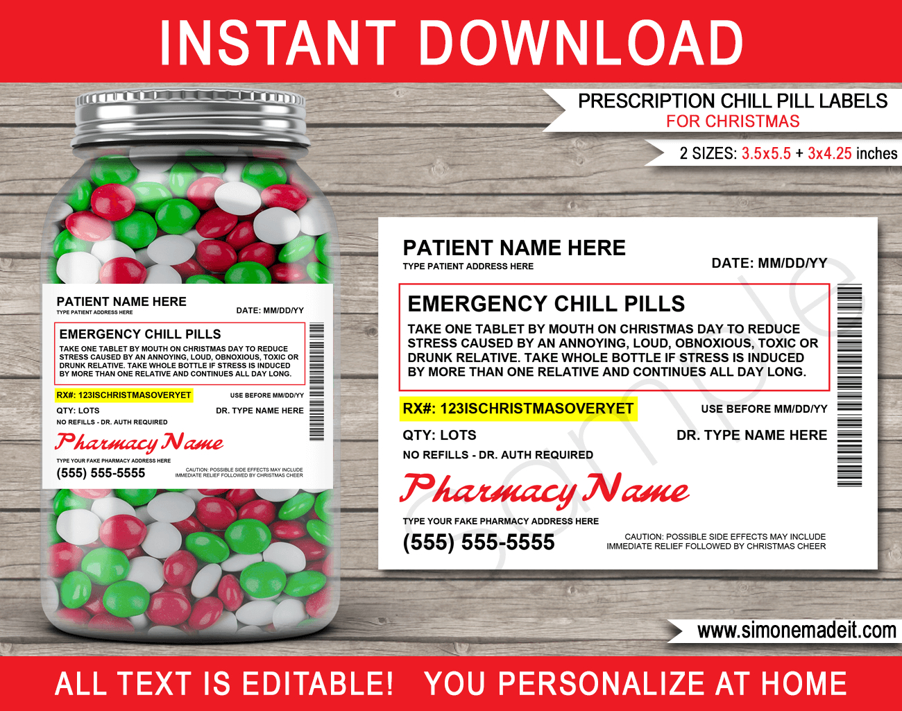 Christmas Prescription Chill Pills (Walgreens) - For Jars with FREE Printable Chill Pill Printable