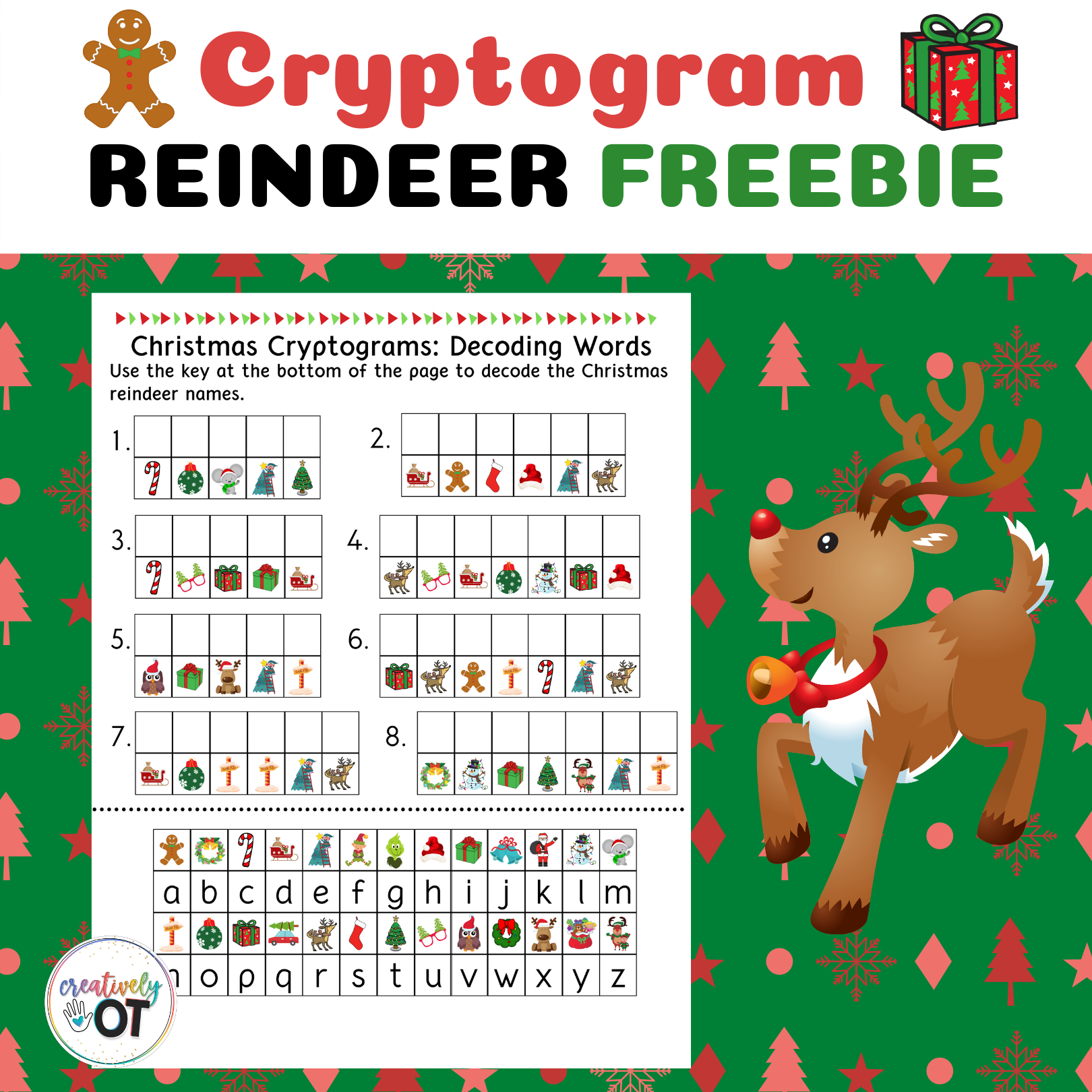 Christmas Reindeer Cryptogram Freebie | Madeteachers within FREE Printable Christmas Cryptogram Worksheets