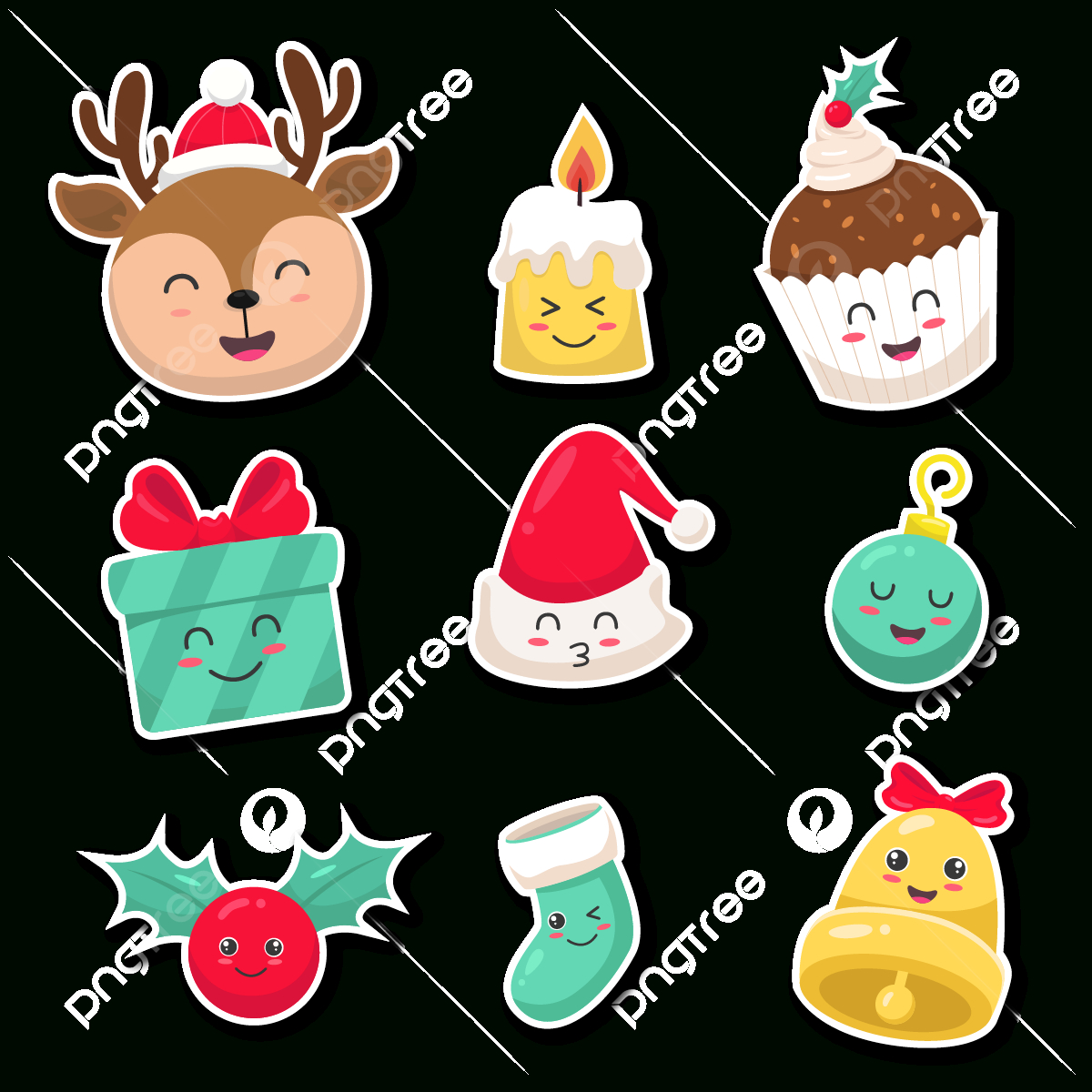 Christmas Set Cute Sticker Element Illustration Printable Clipart throughout Free Printable Christmas Clipart Images