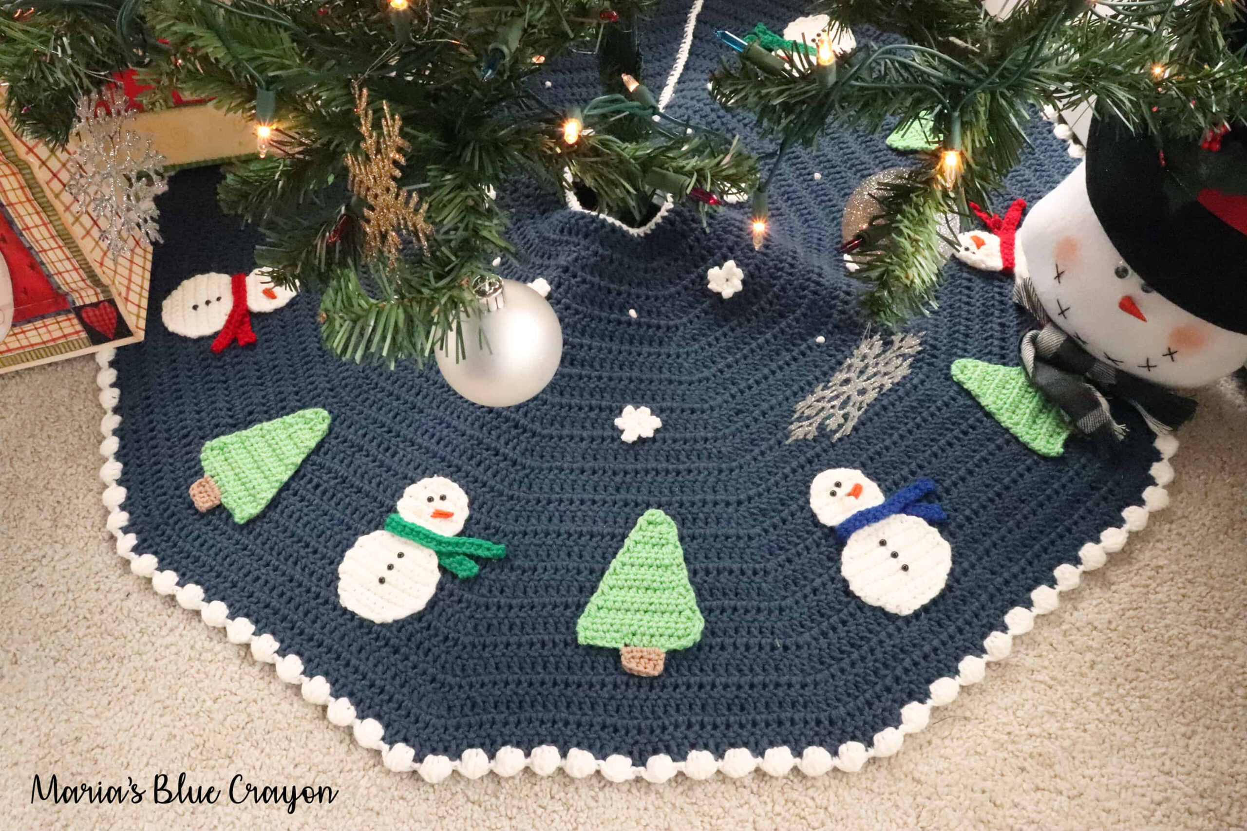 Christmas Snowman Tree Skirt Free Pattern - Maria&amp;#039;S Blue Crayon regarding FREE Printable Crochet Christmas Tree Skirt Pattern