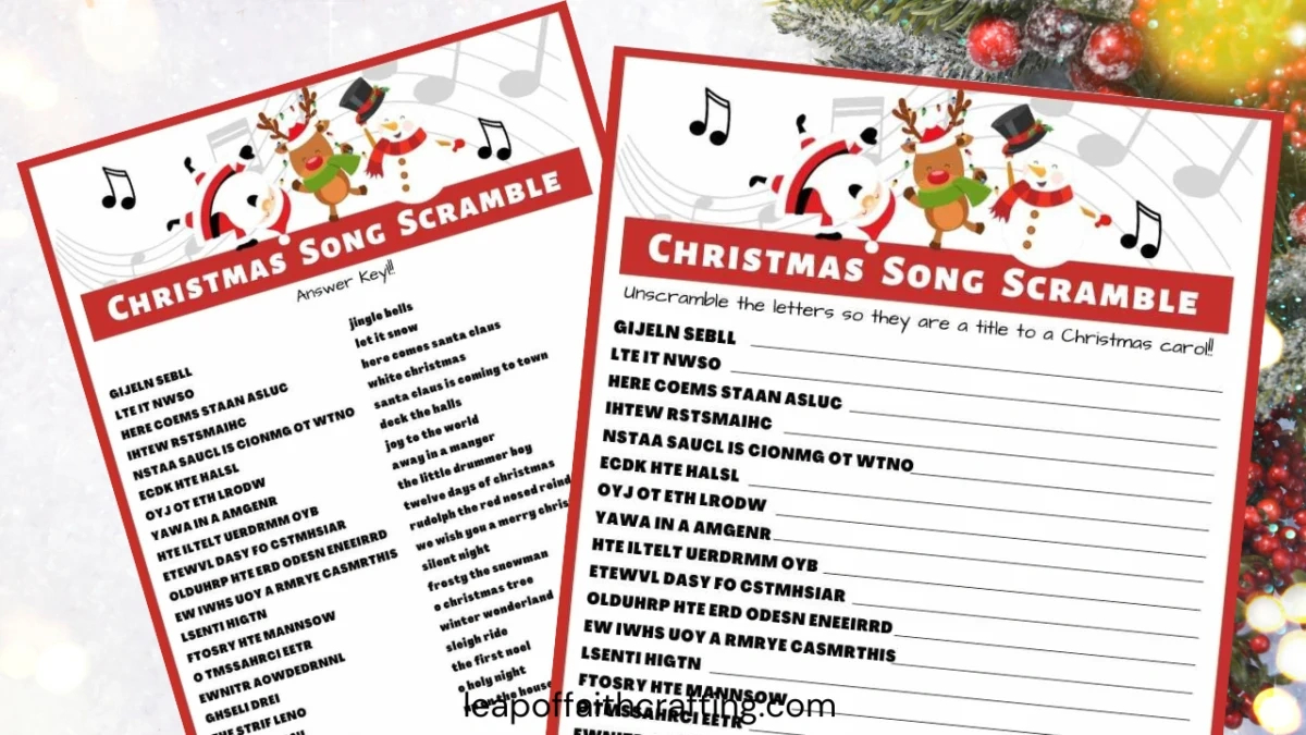 Christmas Song Games Printables: 8 Pages For Hours Of Fun! - Leap with FREE Printable Christmas Song Scramble with Answers