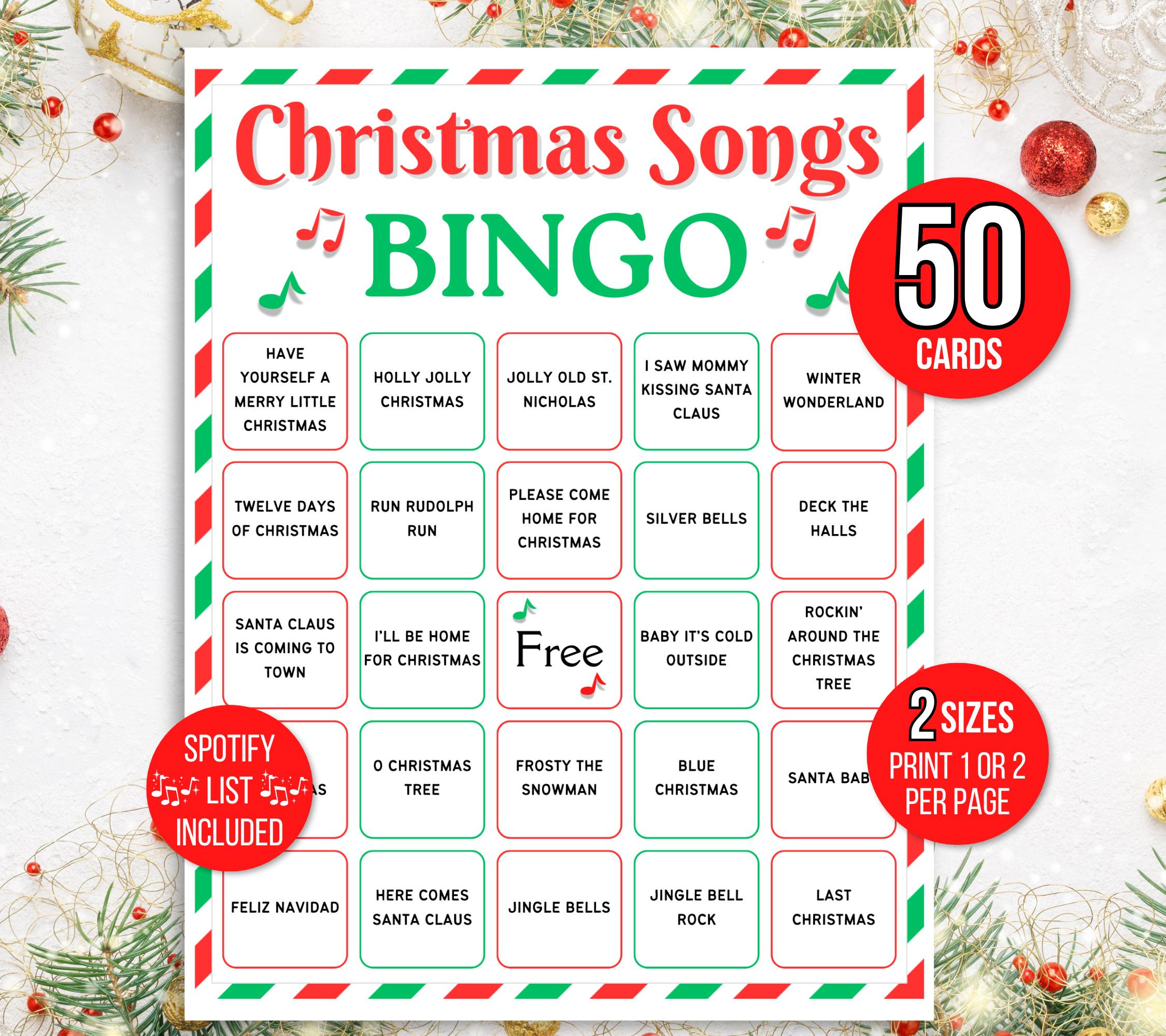 Christmas Songs Bingo, 50 Printable Christmas Songs Bingo Cards in Free Printable Christmas Song Bingo