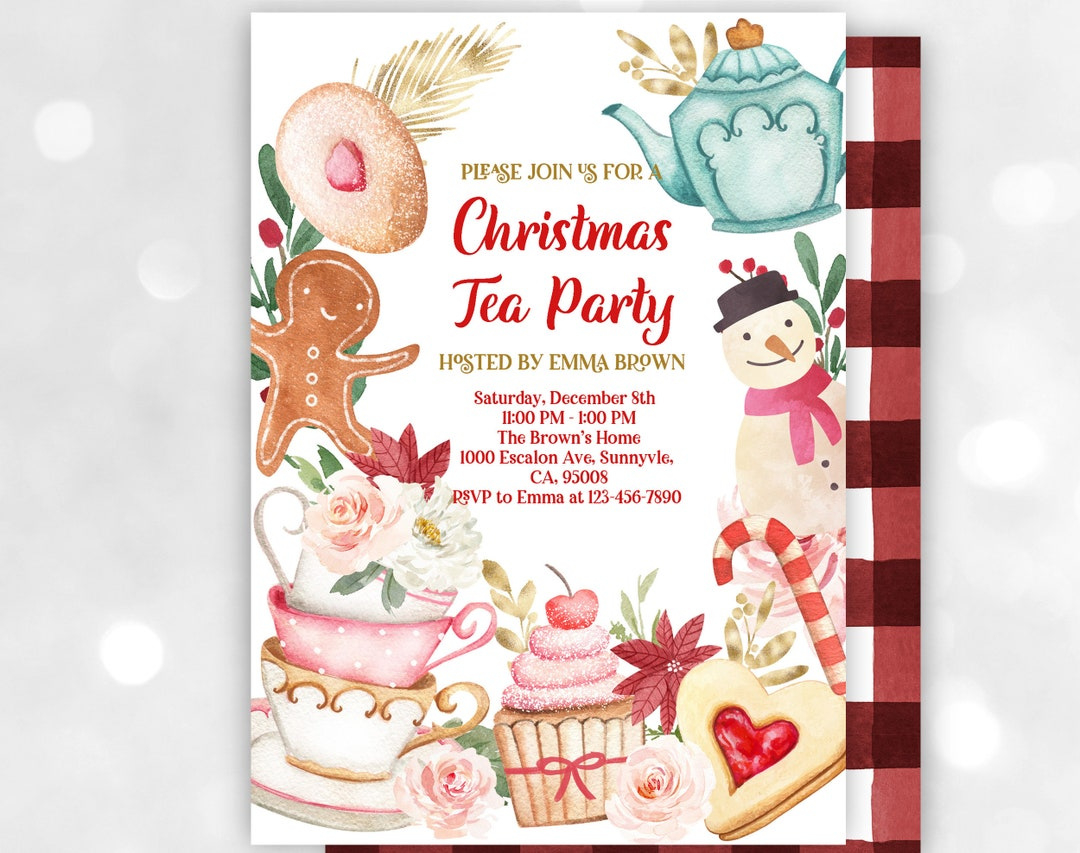 Christmas Tea Party Invitation Holiday Tea Party Invite Winter for Free Printable Christmas Tea Party Invitation
